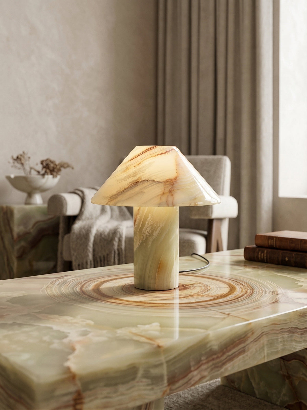 Pillar lampada da tavolo in pietra Onyx ciano