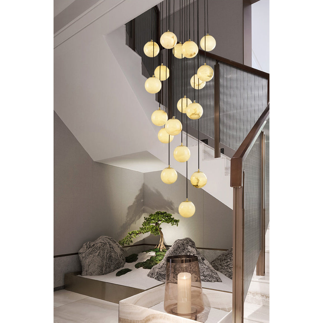 Gloruvye lampadario moderno a grappolo Sferico in alabastro