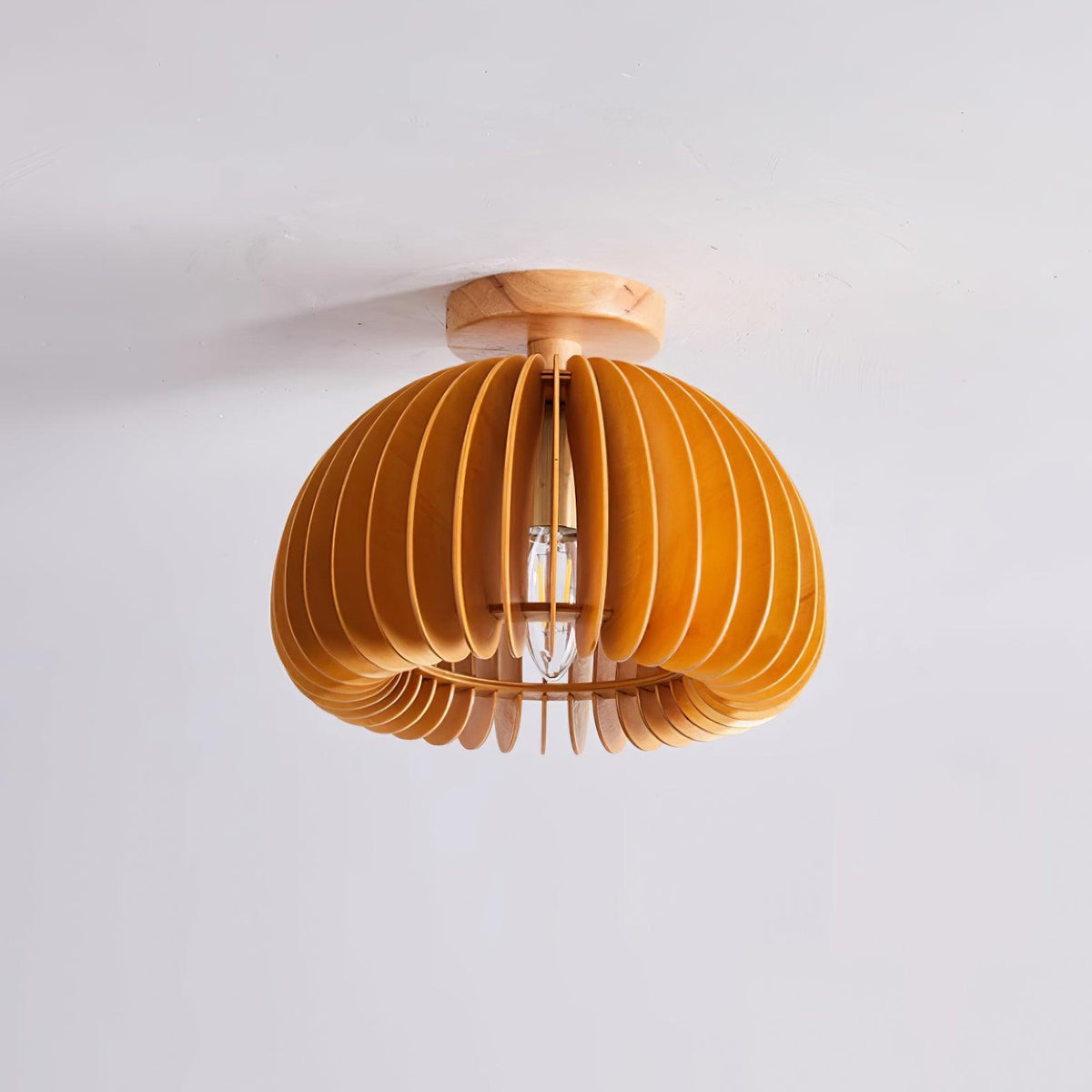 Lampada da soffitto a forma di zucca con rosone e paralume di basswood naturale | Relic Pieces