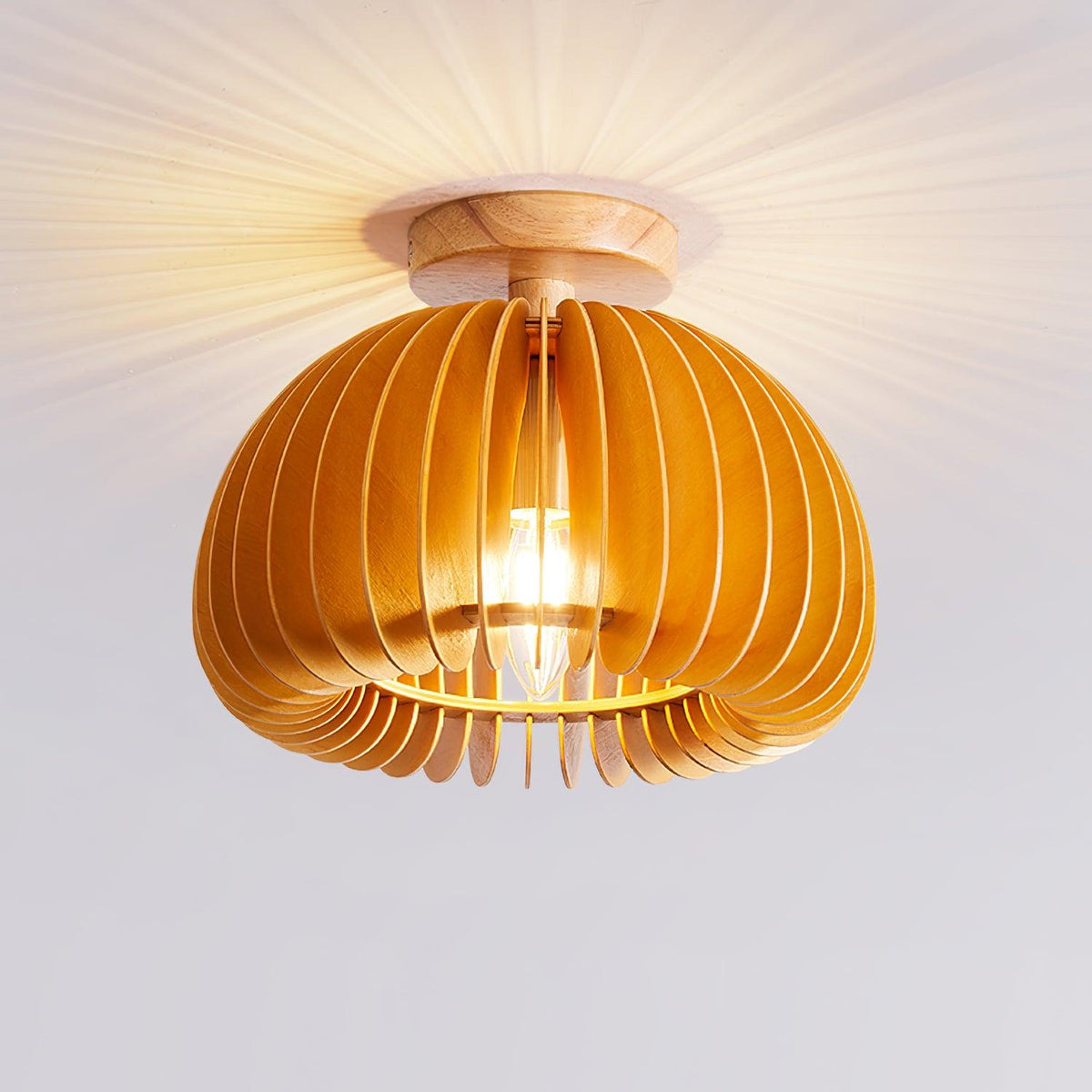 Lampada da soffitto a forma di zucca con rosone e paralume di basswood naturale | Relic Pieces