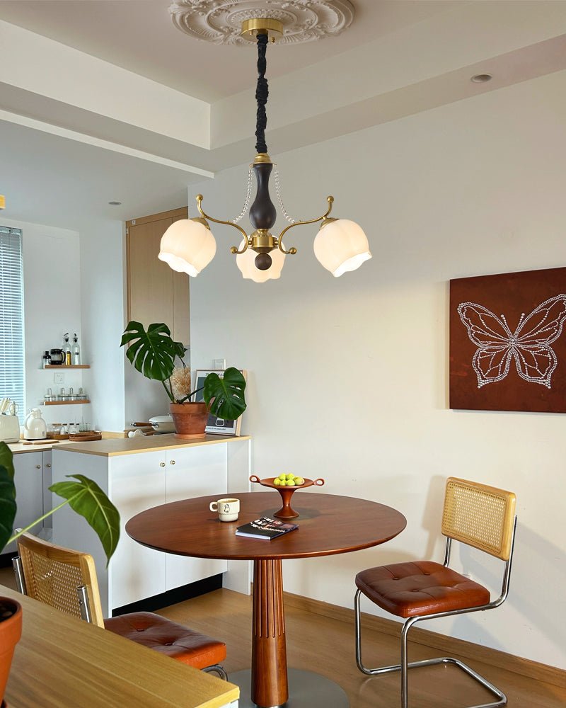 Elvorine lampadario legno vetro vintage
