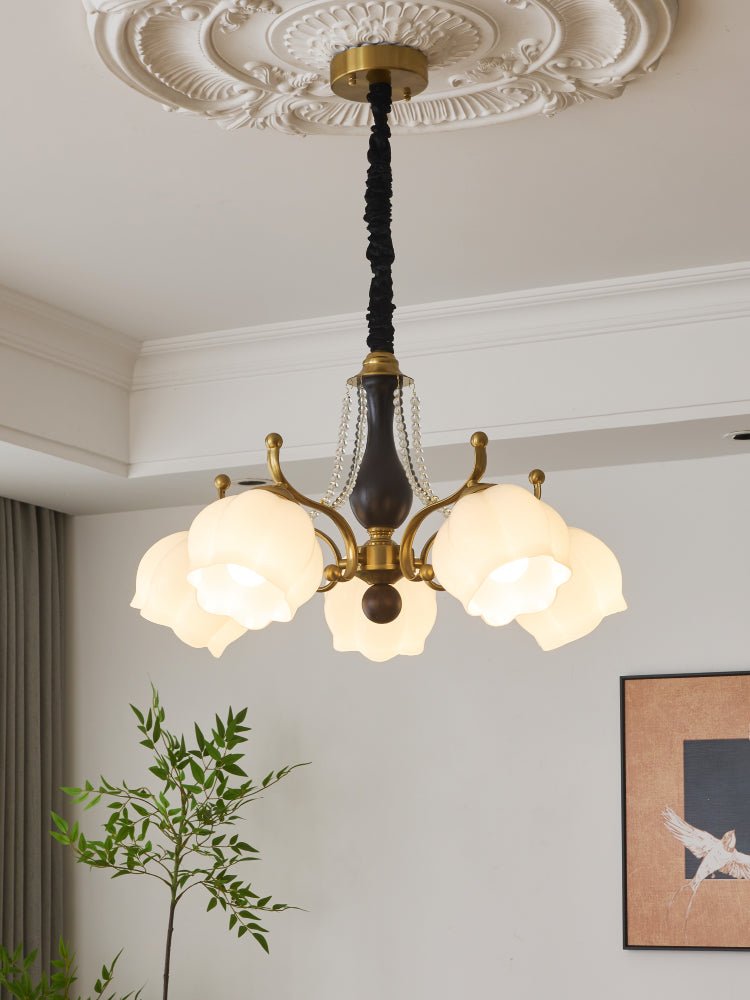 Elvorine lampadario legno vetro vintage