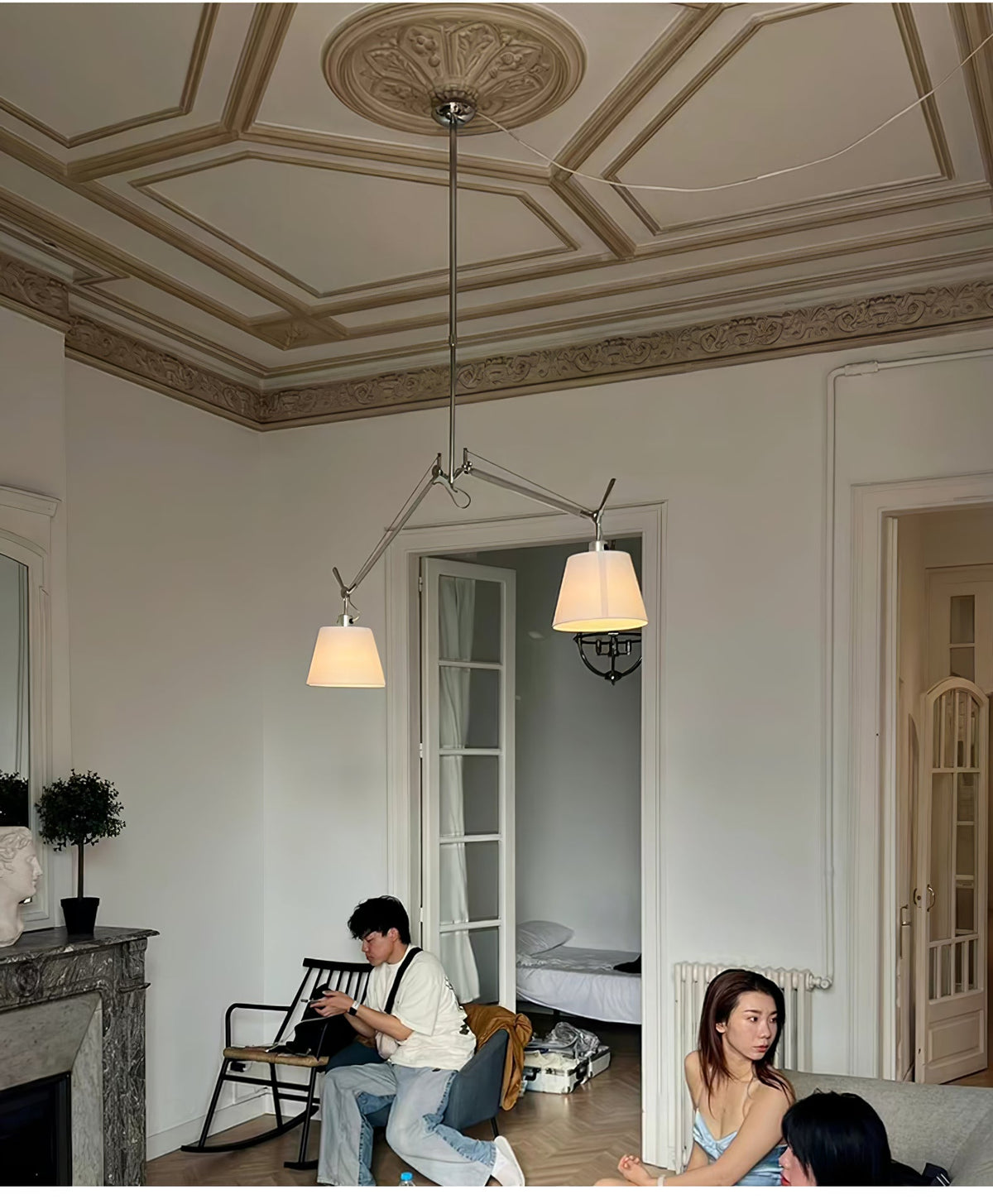 Evmirion lampada a sospensione con paralume in tessuto Premium Elegance