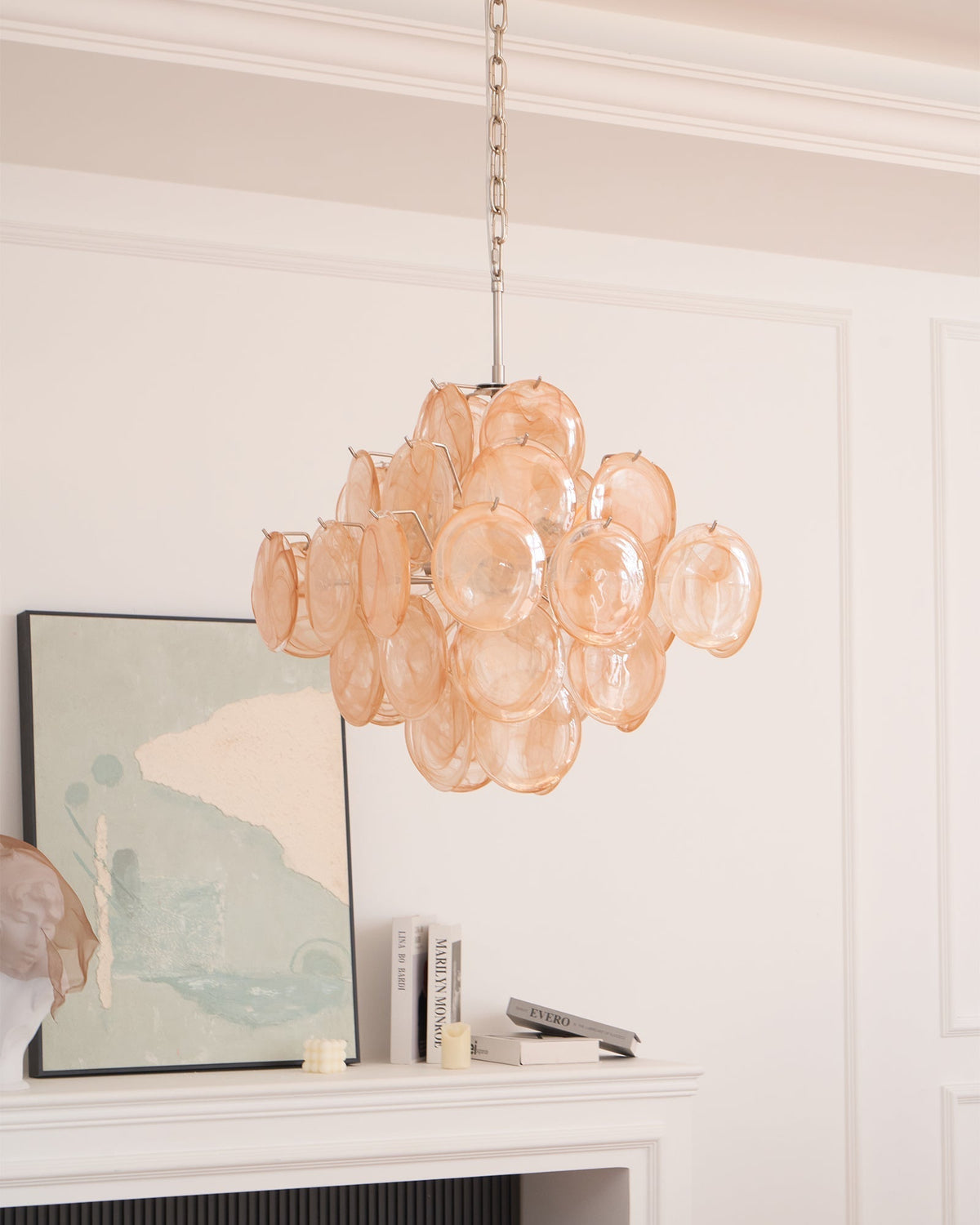 Lioraleon lampadario ambra vetro Murano Dischi Strati Artistici