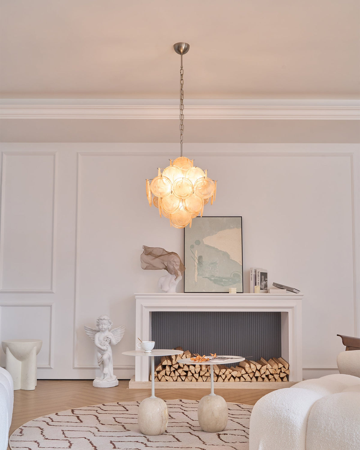 Lioraleon lampadario ambra vetro Murano Dischi Strati Artistici