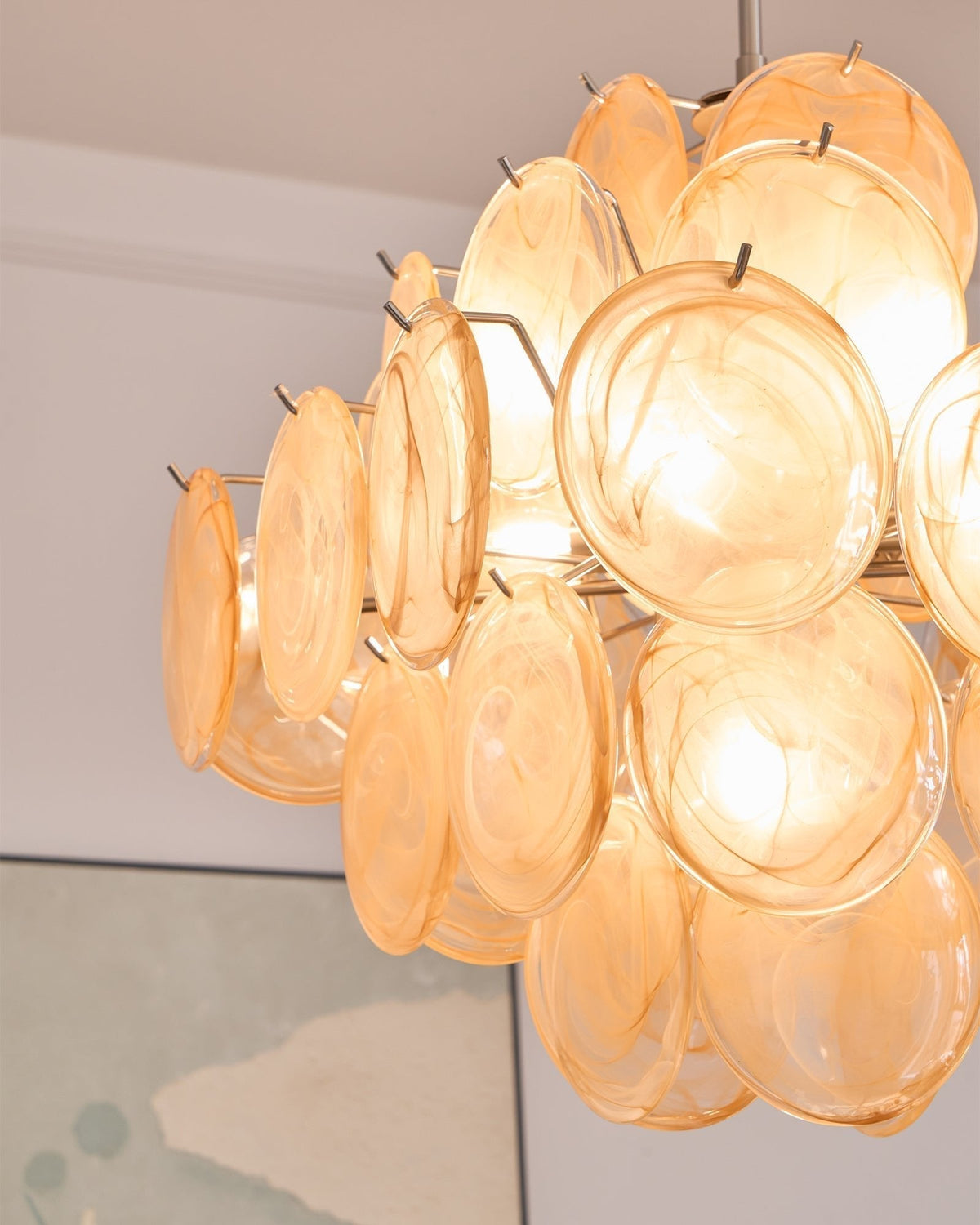 Lioraleon lampadario ambra vetro Murano Dischi Strati Artistici
