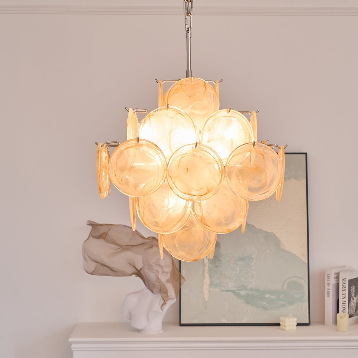 Lioraleon lampadario ambra vetro Murano Dischi Strati Artistici