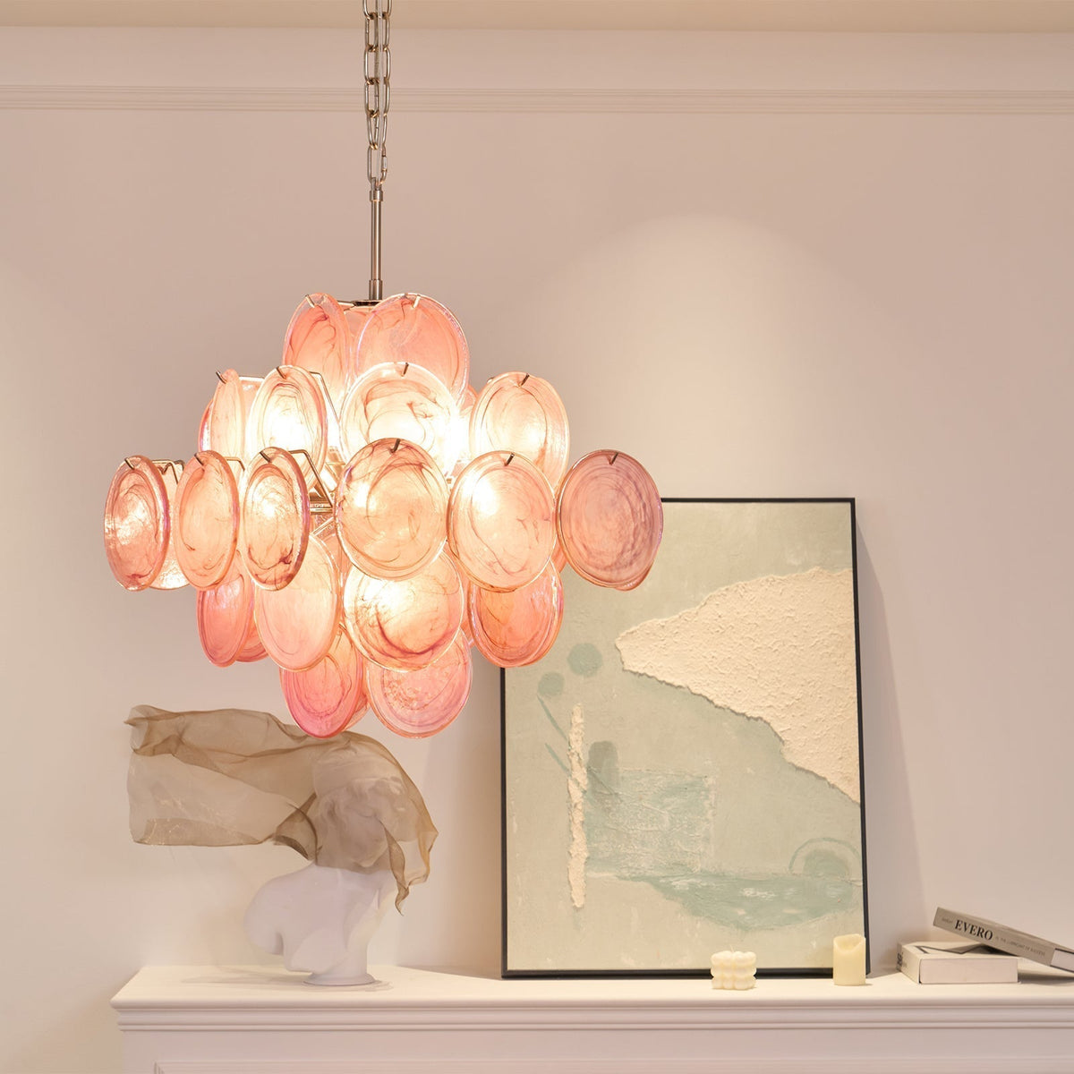 Celeian lampadario vetro Rosa Iridescente Stratificato romantico