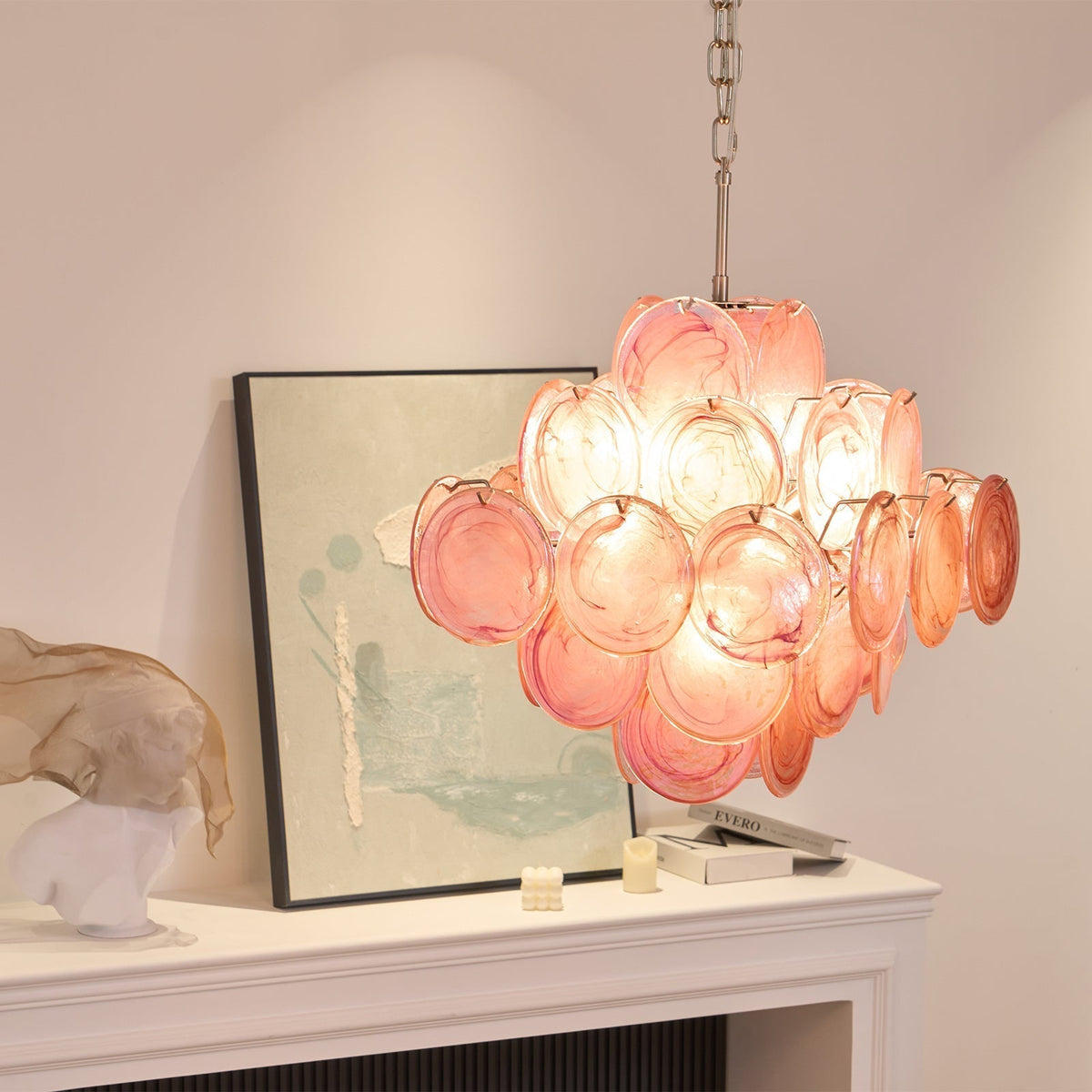 Celeian lampadario vetro Rosa Iridescente Stratificato romantico