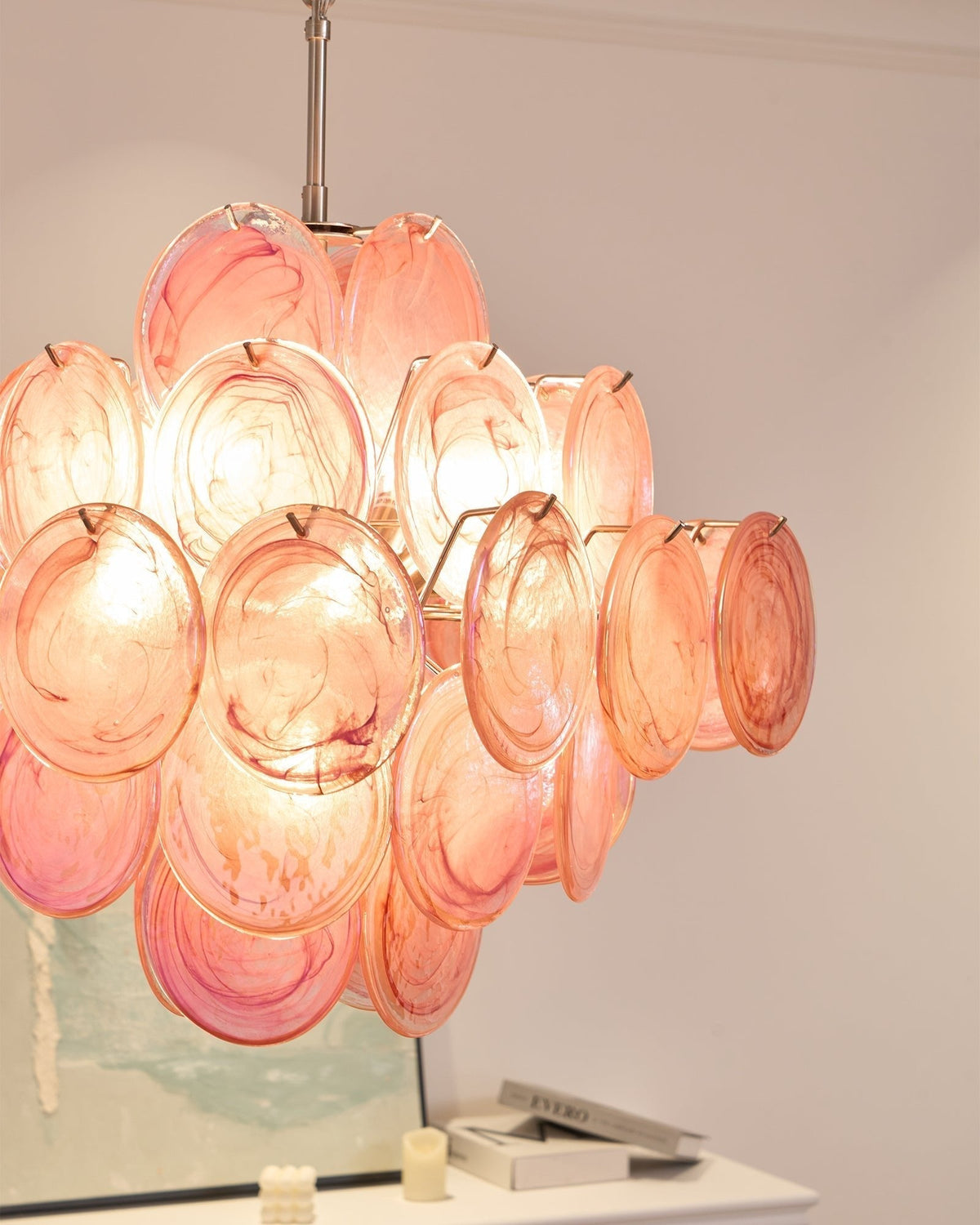 Celeian lampadario vetro Rosa Iridescente Stratificato romantico