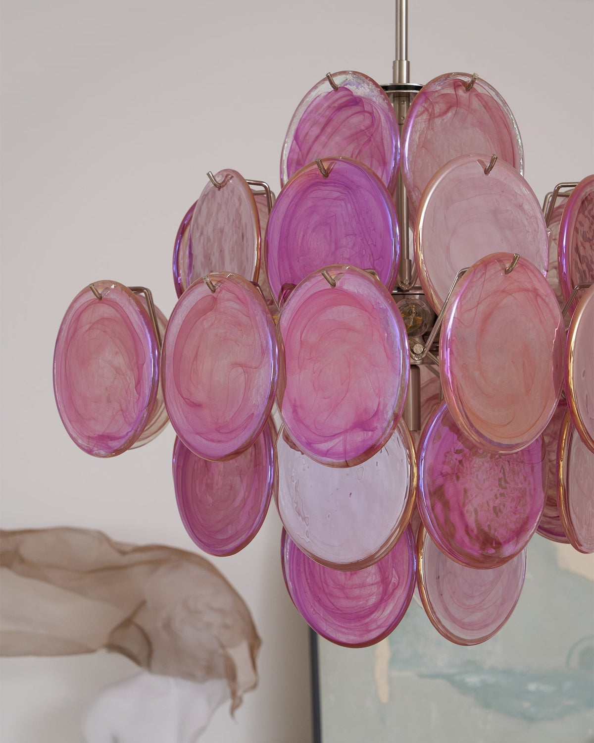 Celeian lampadario vetro Rosa Iridescente Stratificato romantico
