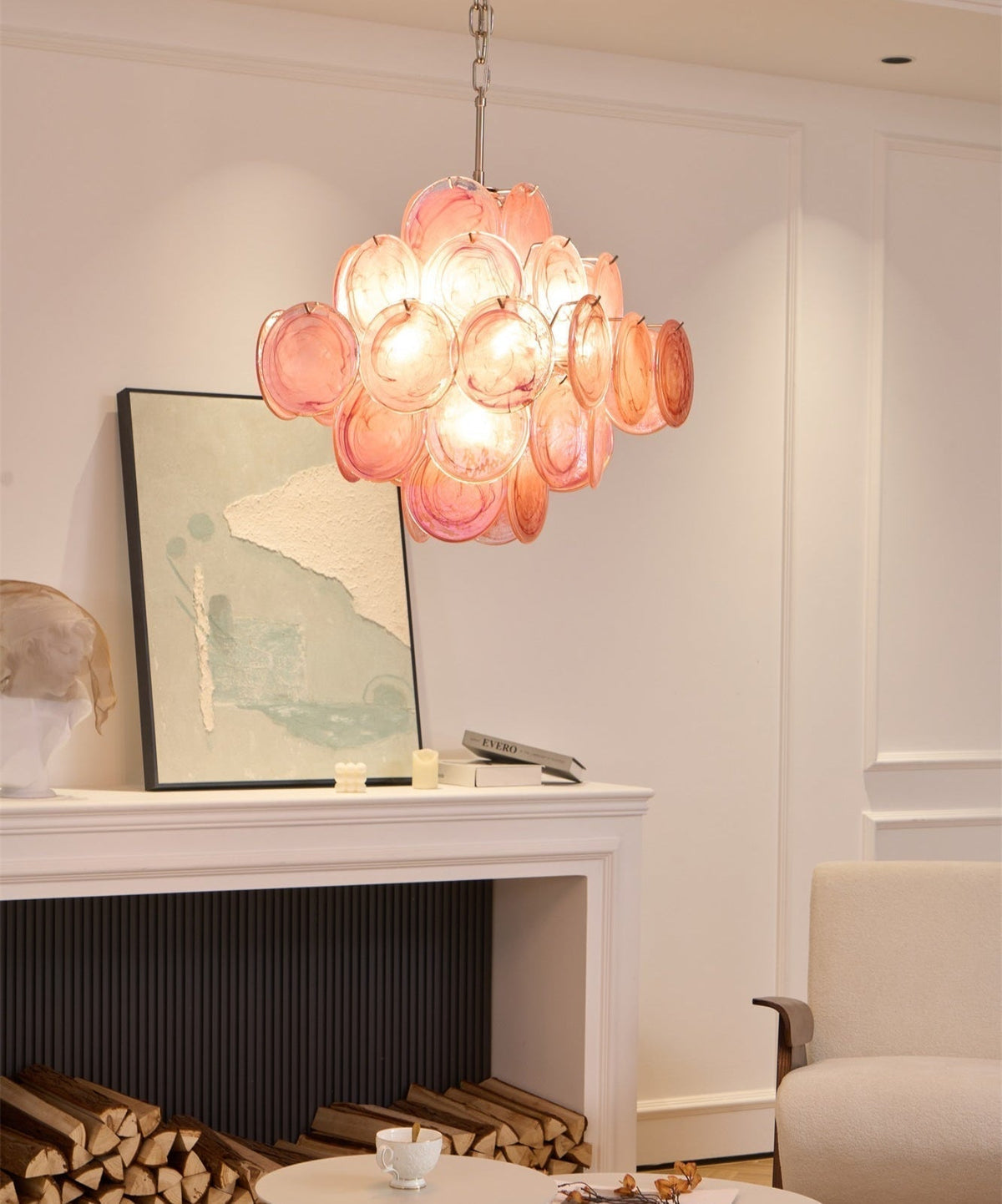 Celeian lampadario vetro Rosa Iridescente Stratificato romantico