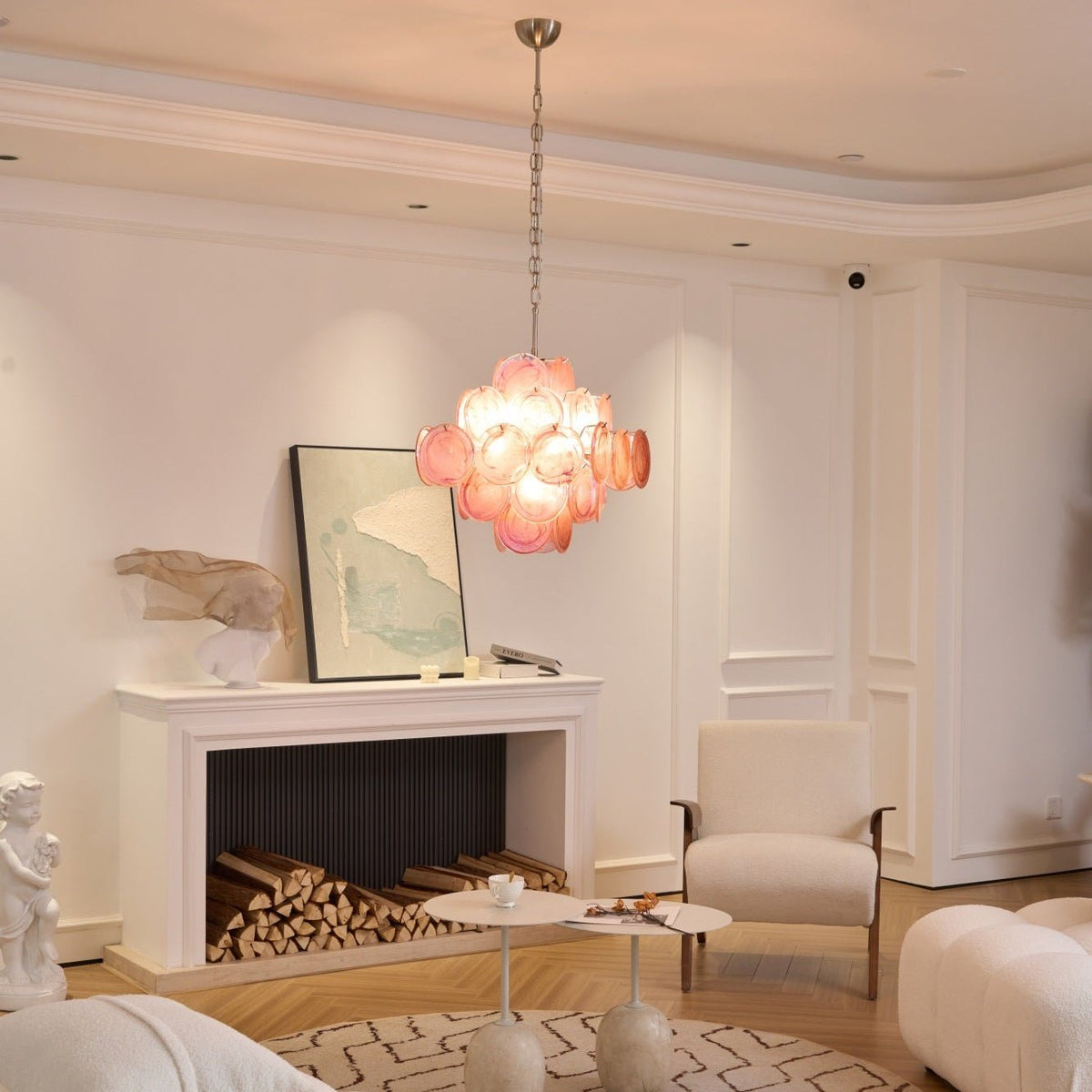 Celeian lampadario vetro Rosa Iridescente Stratificato romantico