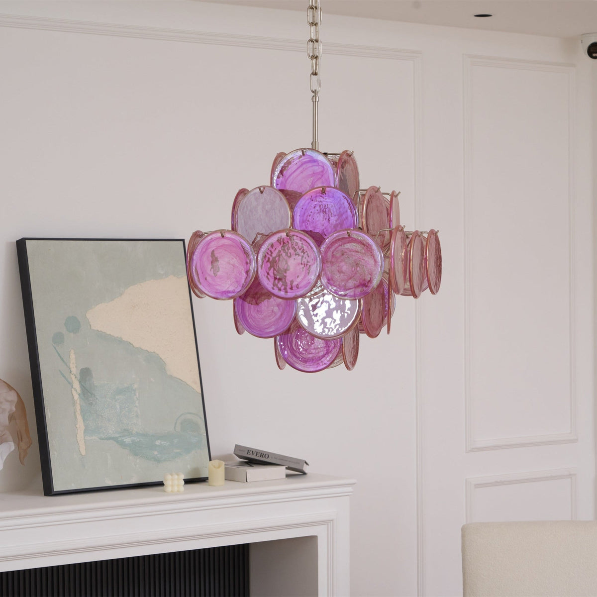 Celeian lampadario vetro Rosa Iridescente Stratificato romantico