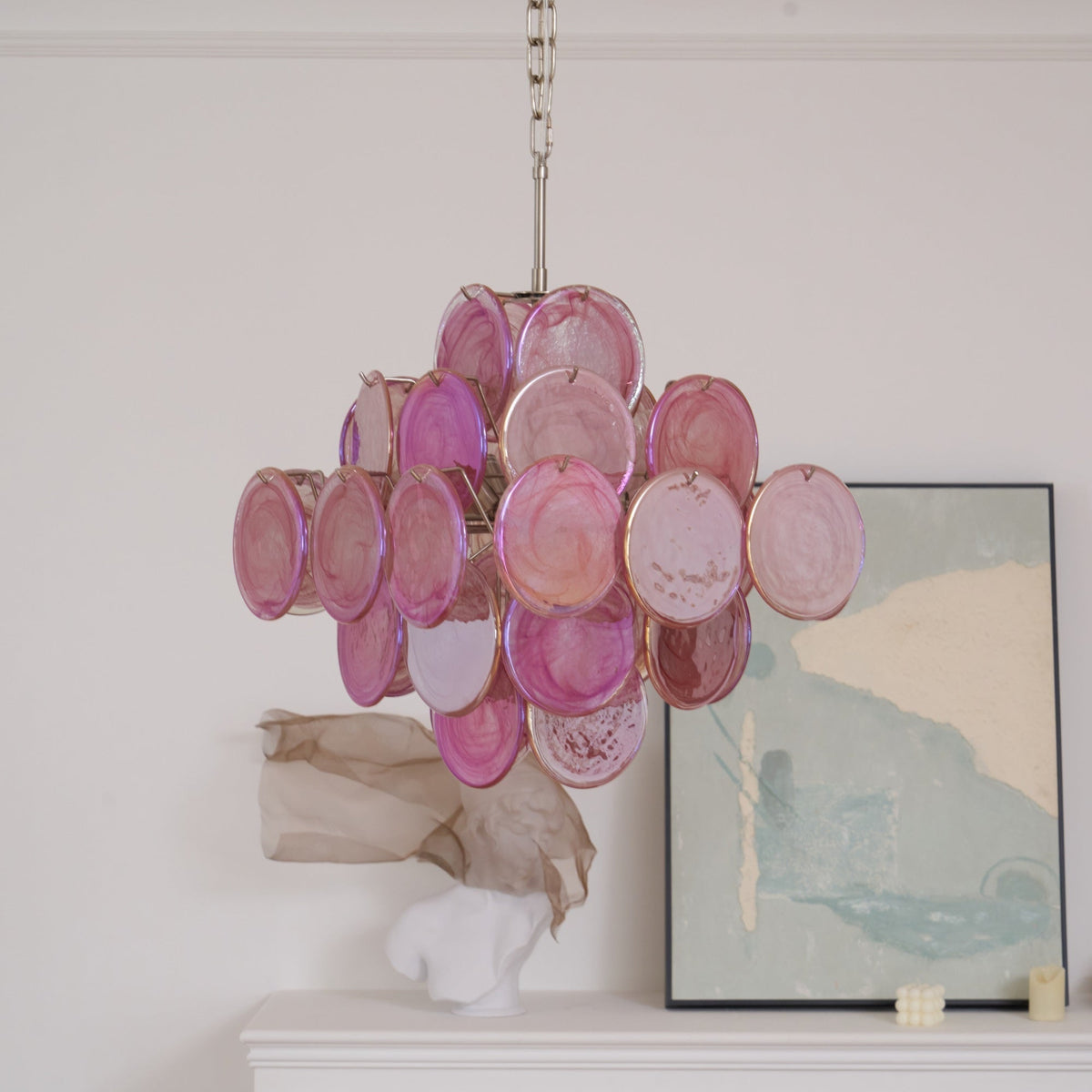 Celeian lampadario vetro Rosa Iridescente Stratificato romantico