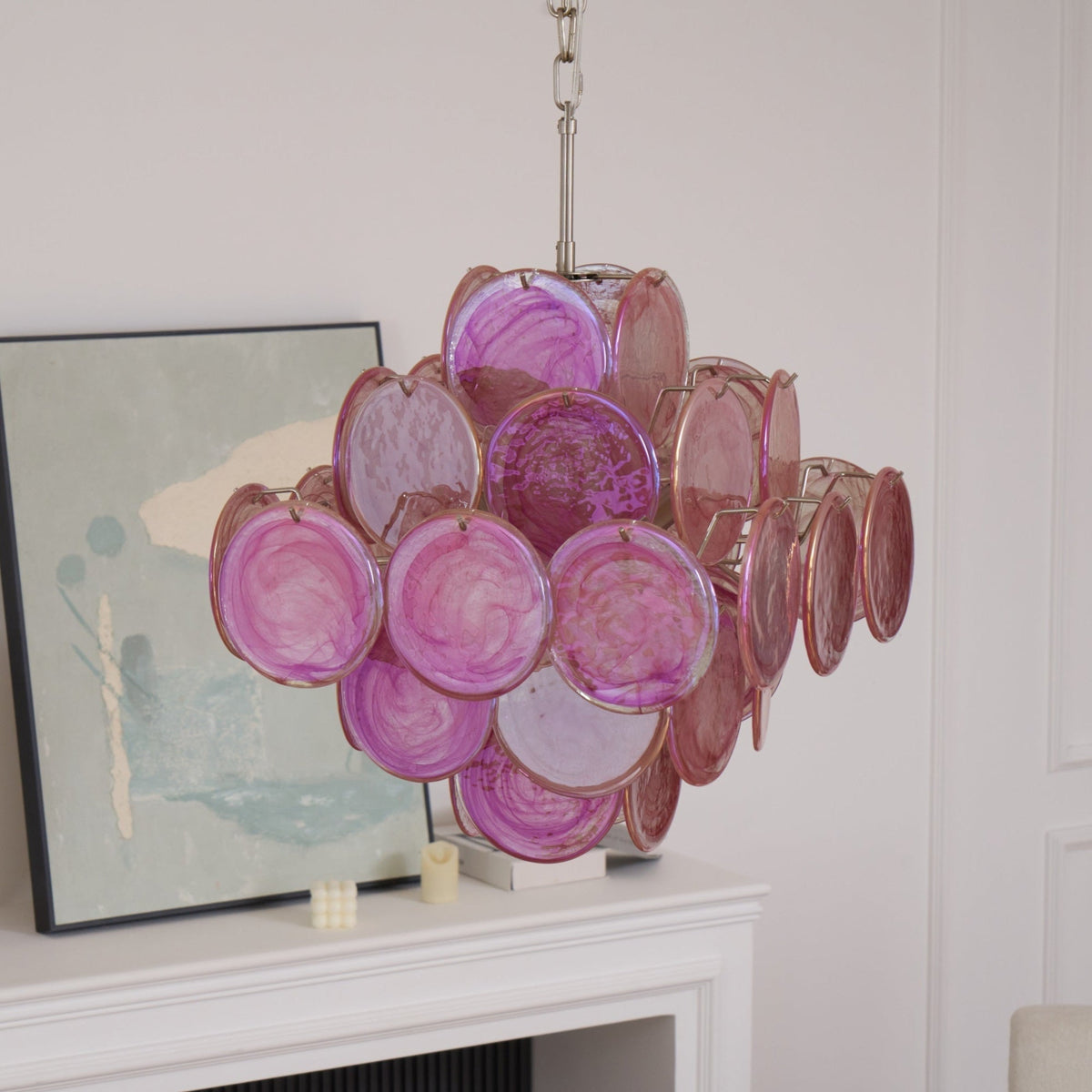 Celeian lampadario vetro Rosa Iridescente Stratificato romantico