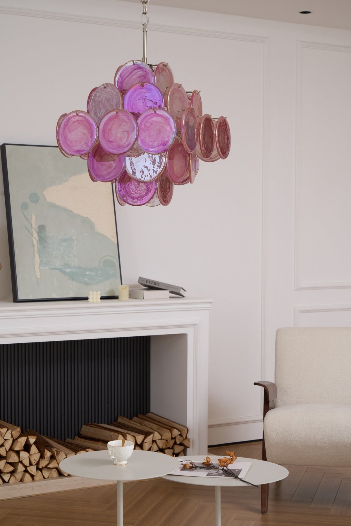 Celeian lampadario vetro Rosa Iridescente Stratificato romantico