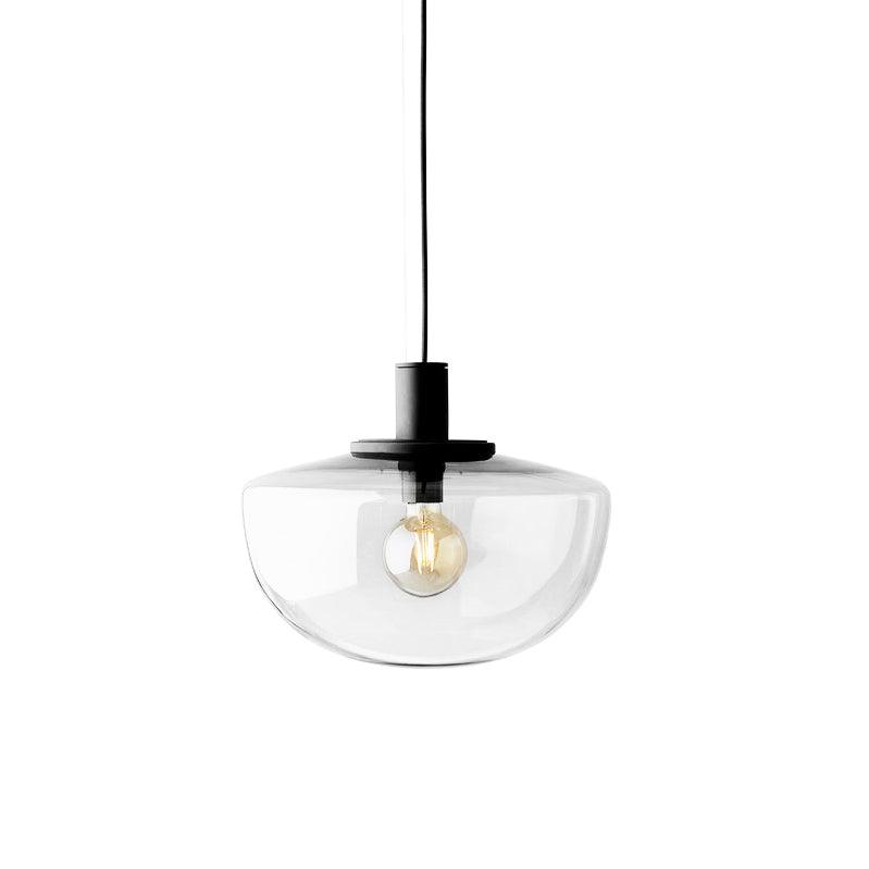 Lampada a sospensione in vetro, rosone metallico, design minimalista in metallo