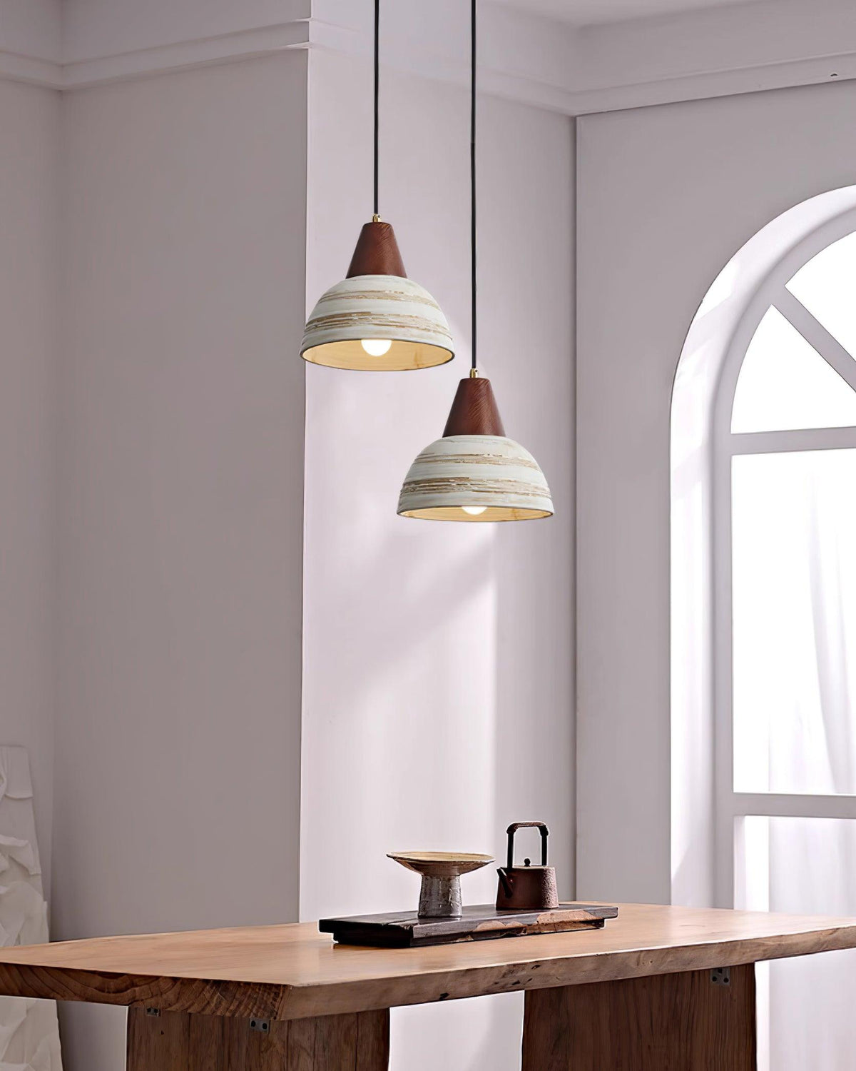 Lampada a sospensione in ceramica texturizzata, forma conica, stile nordico minimalista