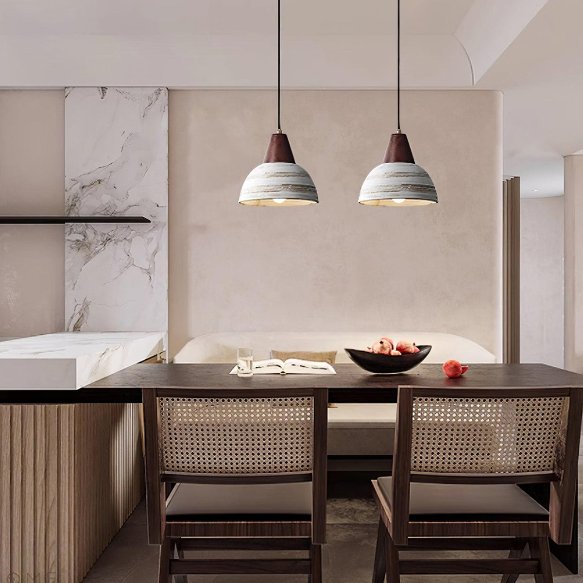 Lampada a sospensione in ceramica texturizzata, forma conica, stile nordico minimalista