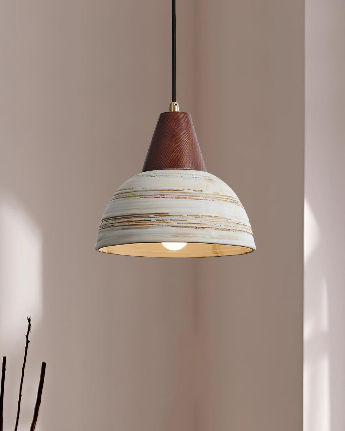 Lampada a sospensione in ceramica texturizzata, forma conica, stile nordico minimalista