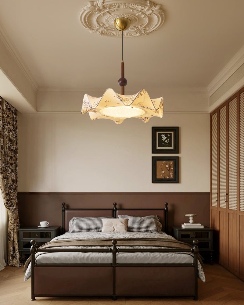 Zoshaos lampada a sospensione Eleganza Tradizionale vintage in tessuto e legno