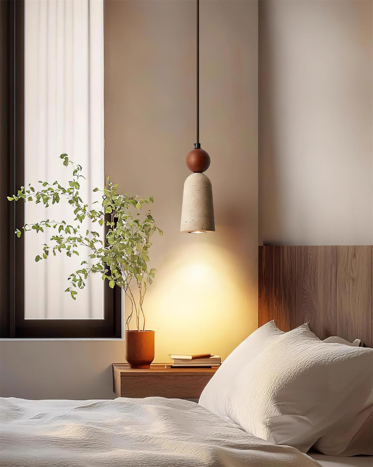 Nolira lampada a sospensione legno travertino Naturale