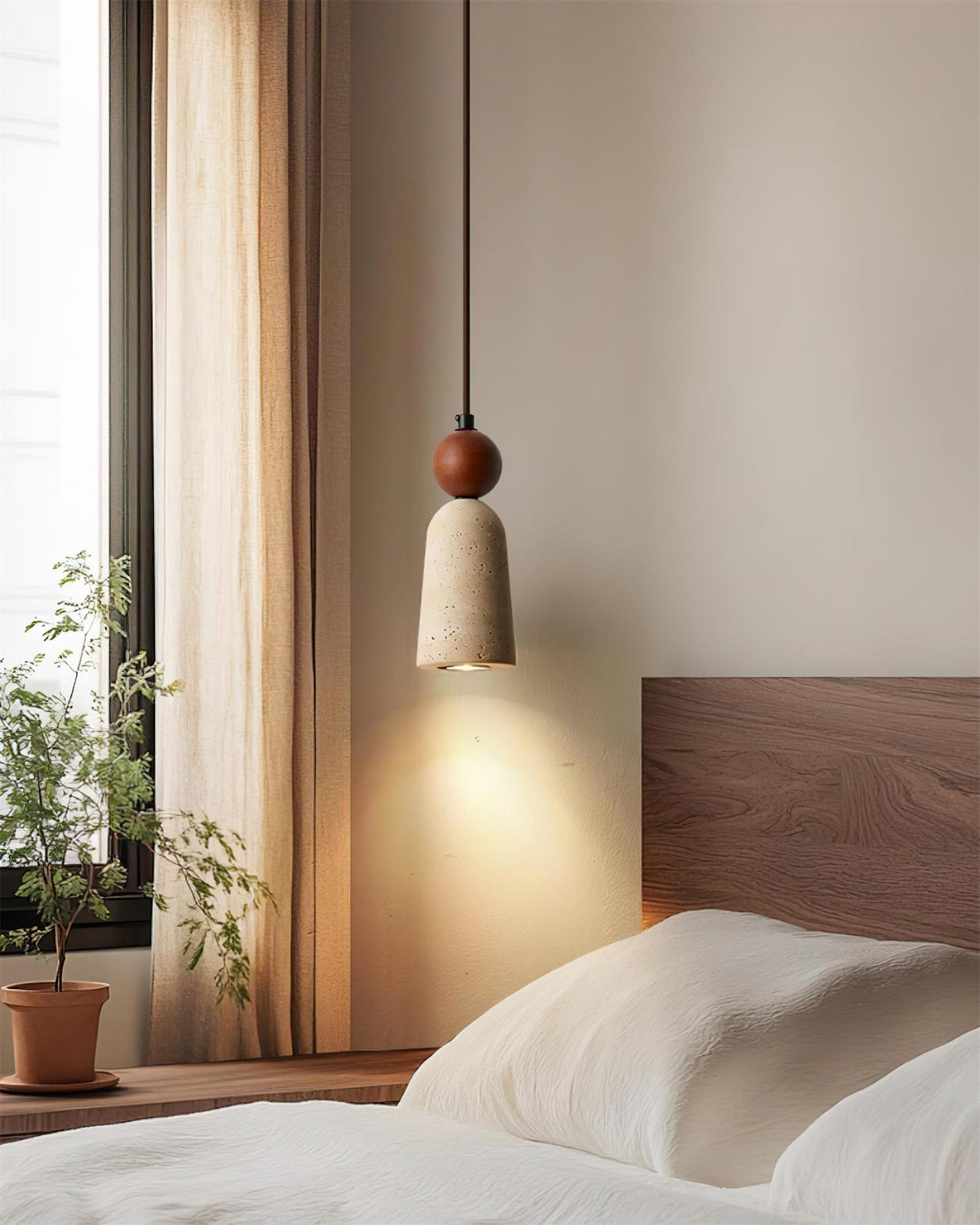 Nolira lampada a sospensione legno travertino Naturale