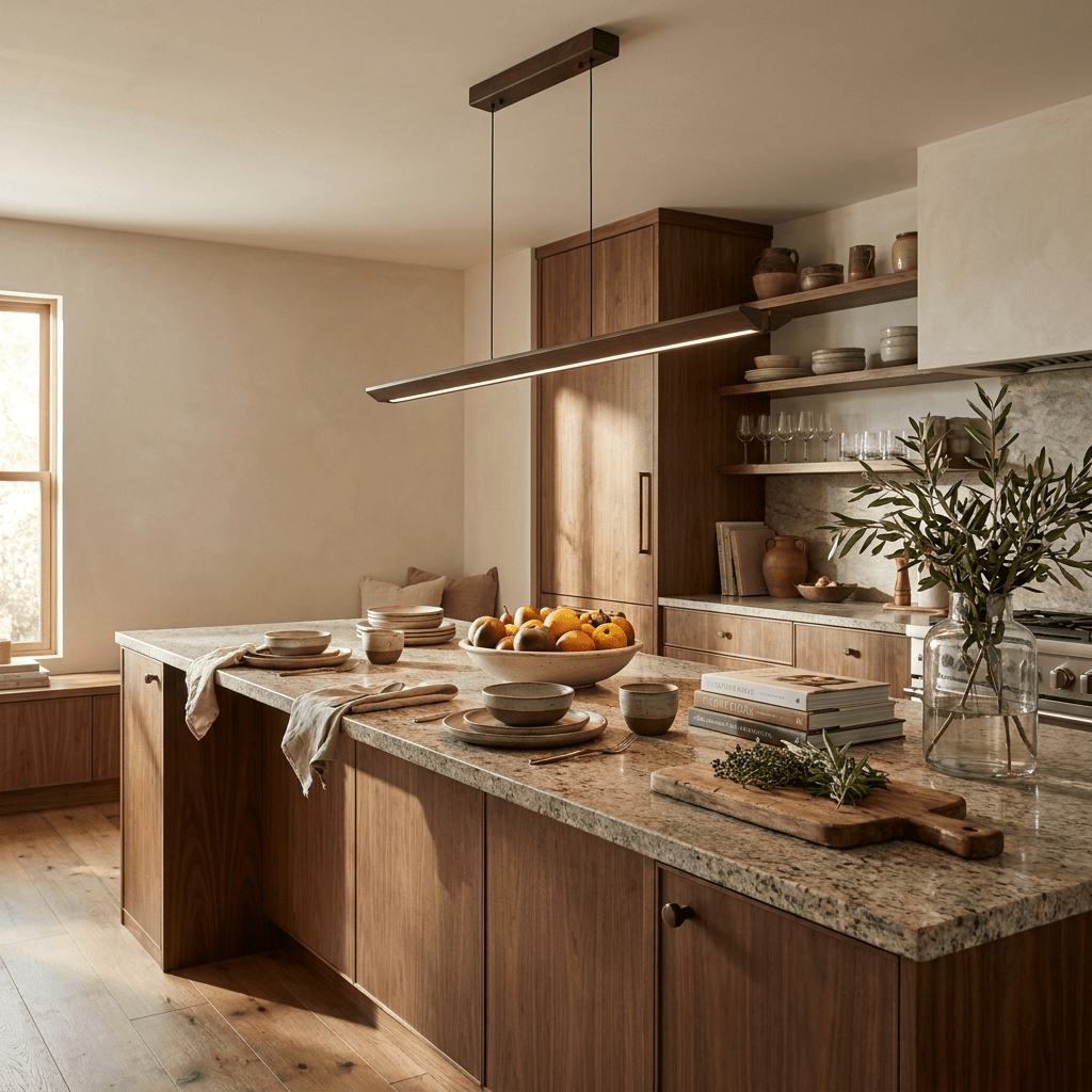Waldenne lampada a sospensione lineare in legno noce