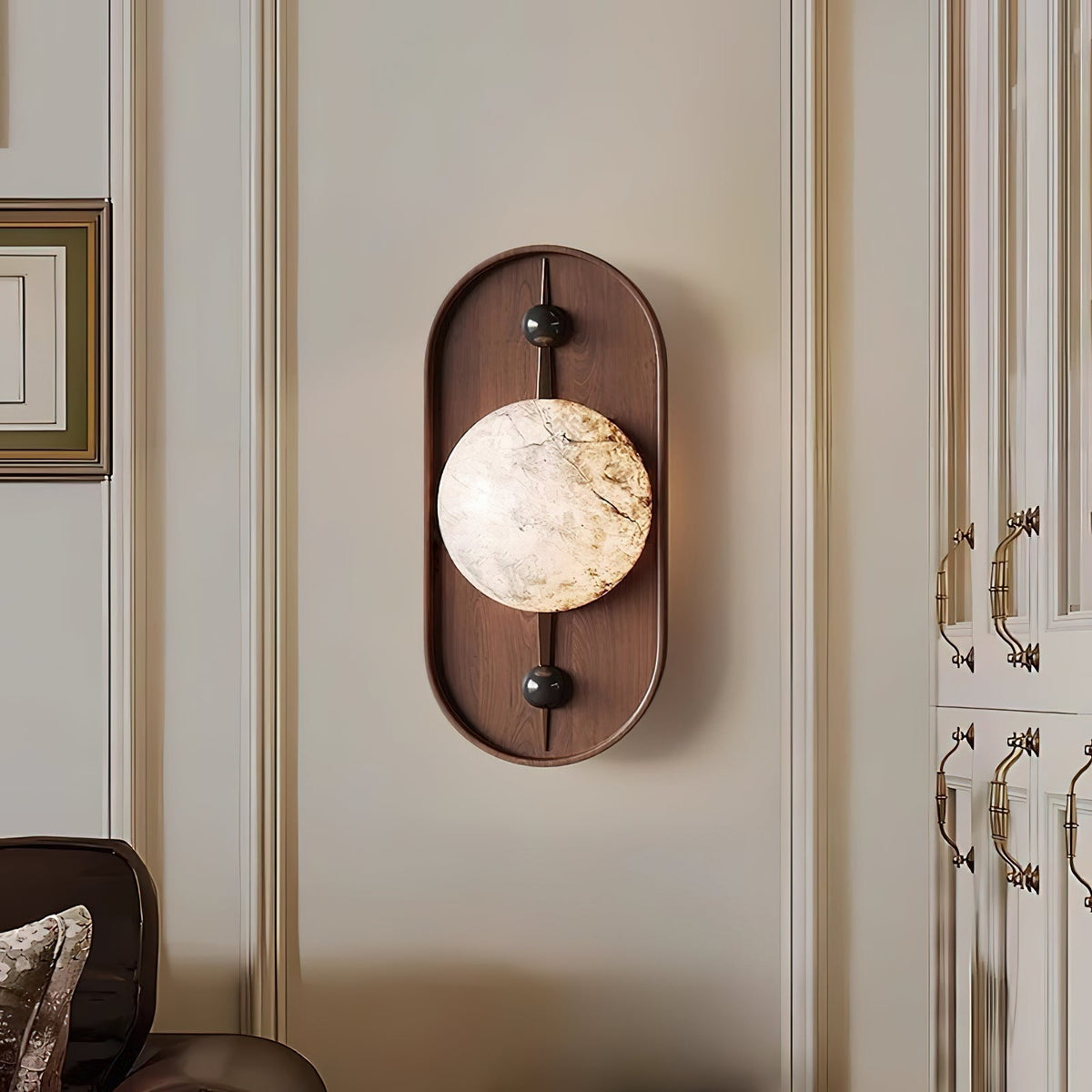 Nivuielle Oval alabastro legno Marrone lampada da parete