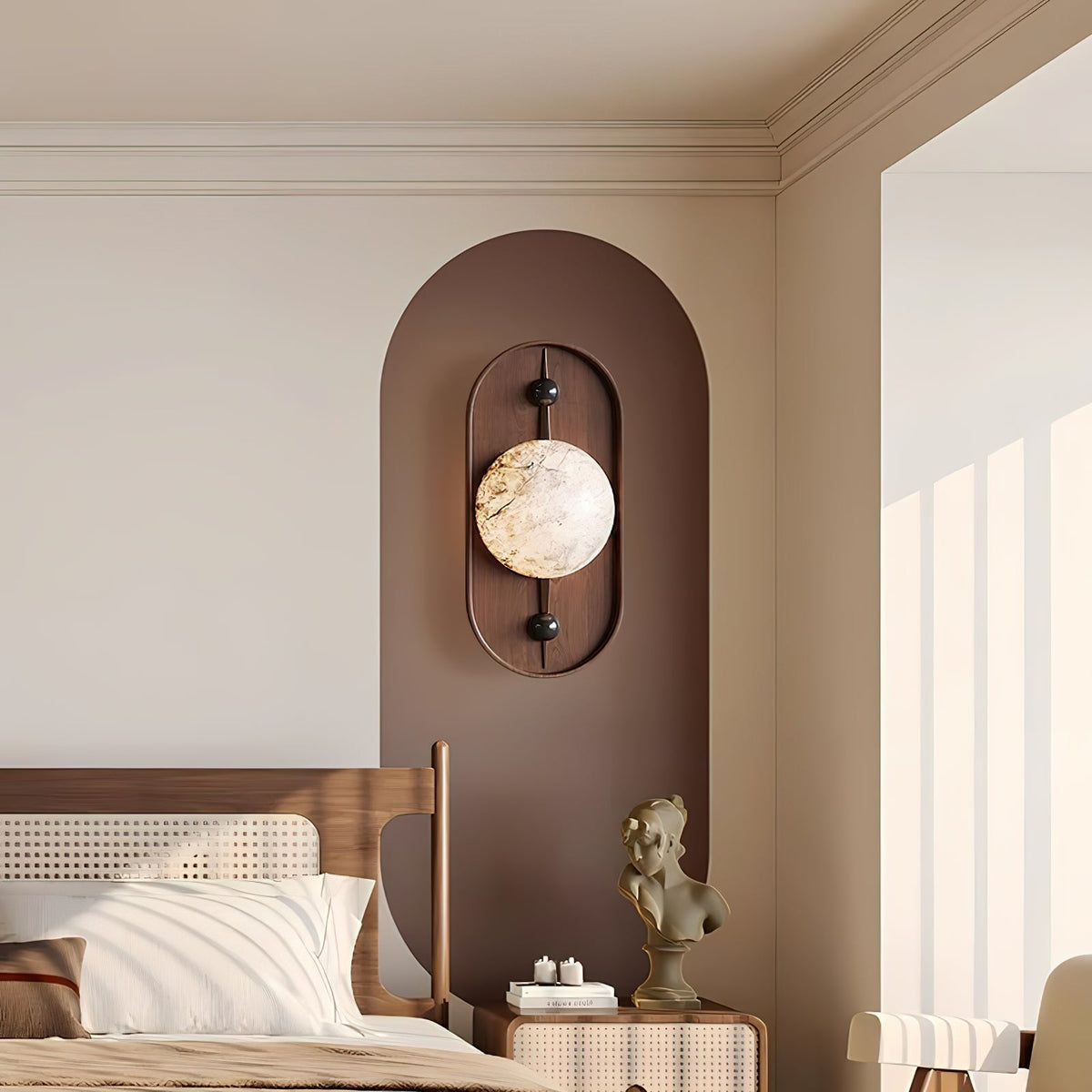 Nivuielle Oval alabastro legno Marrone lampada da parete