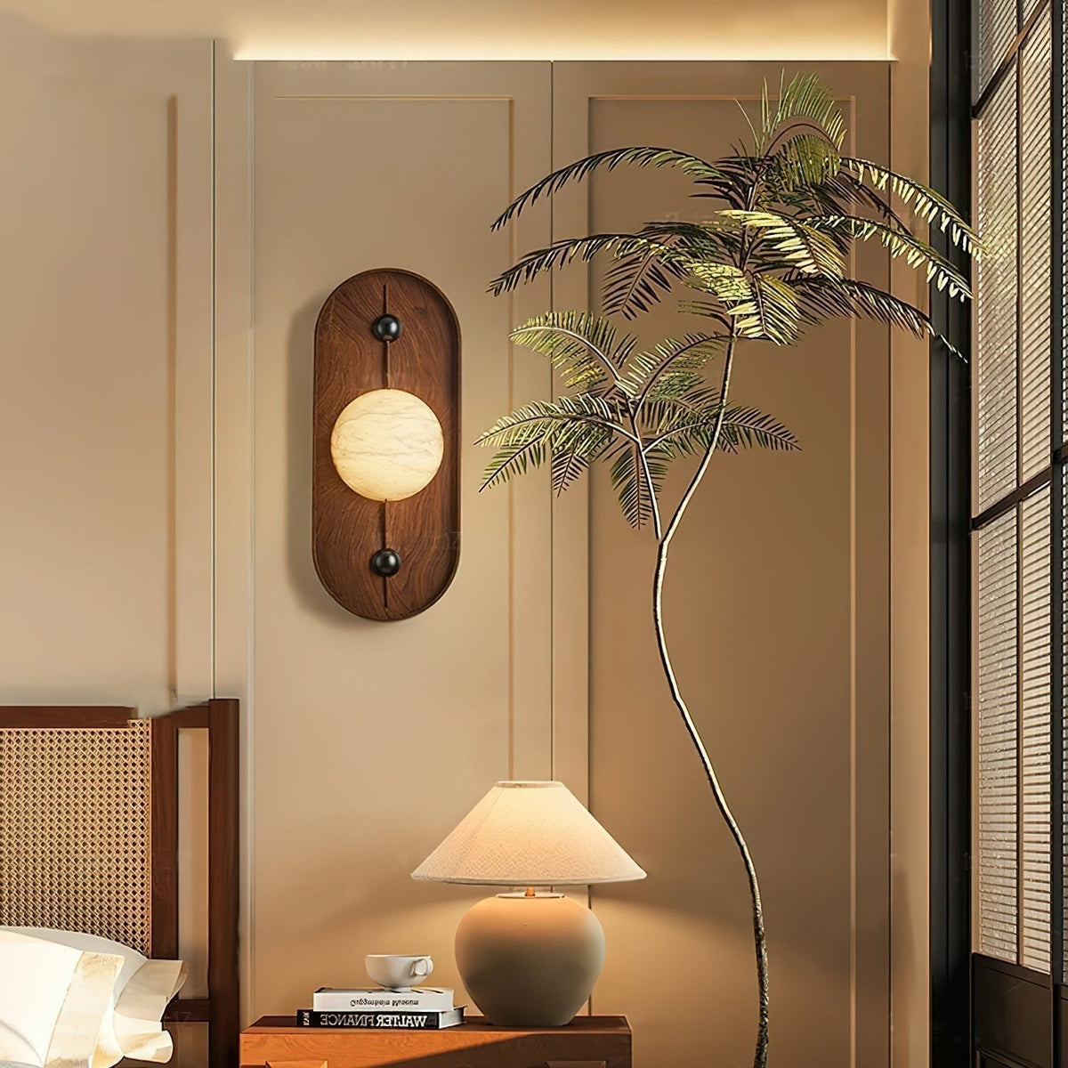 Nivuielle Oval alabastro legno Marrone lampada da parete