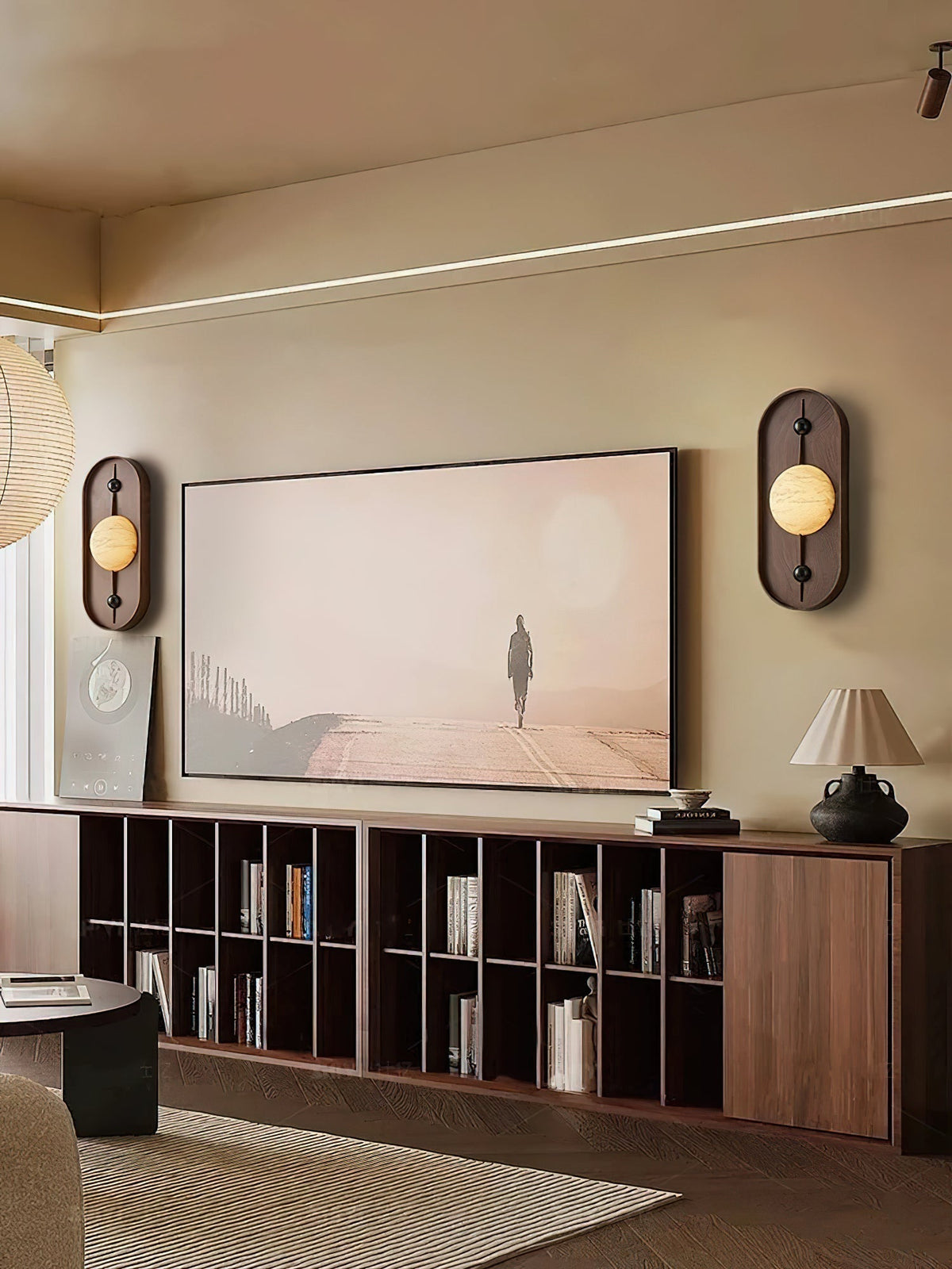 Nivuielle Oval alabastro legno Marrone lampada da parete