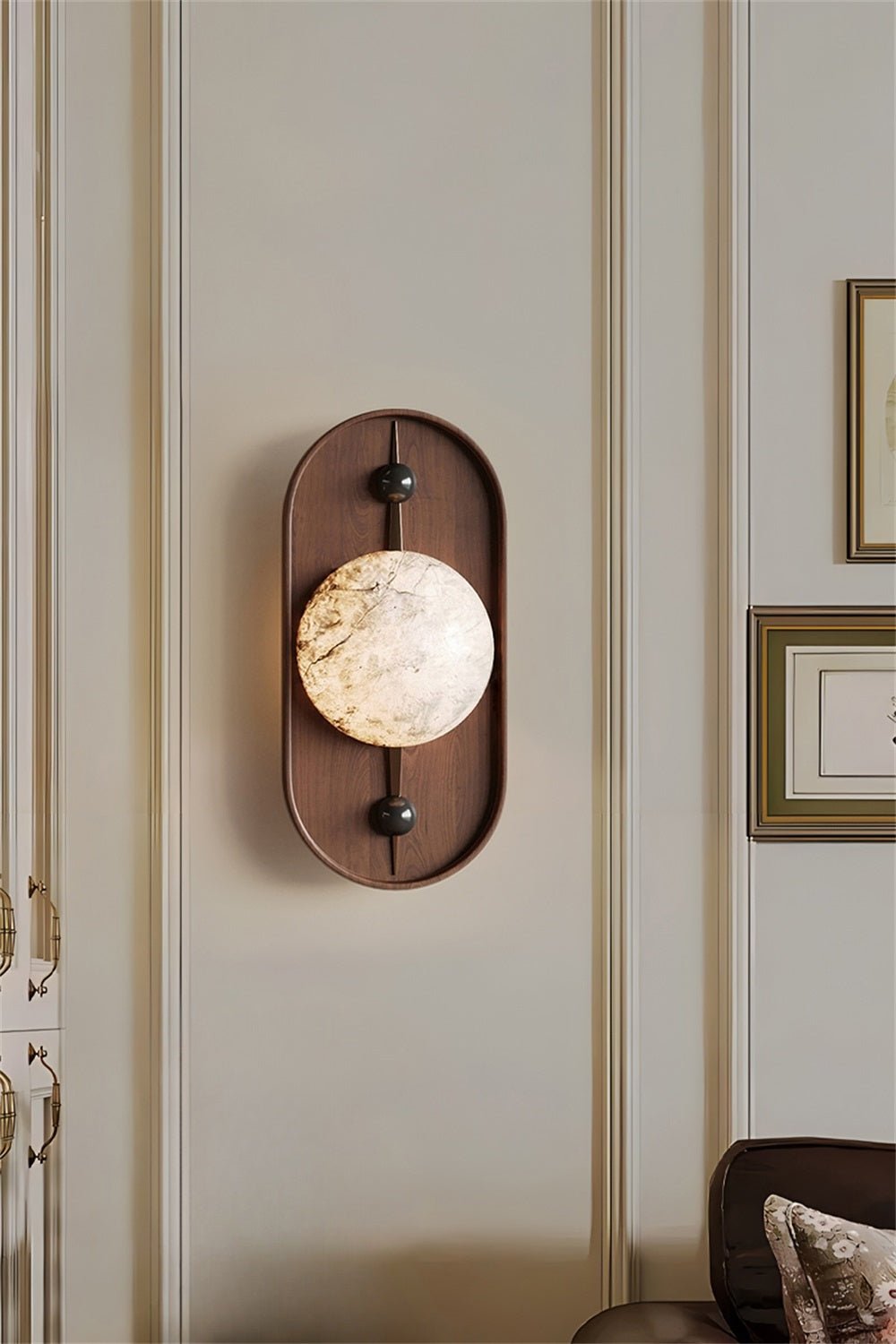 Nivuielle Oval alabastro legno Marrone lampada da parete