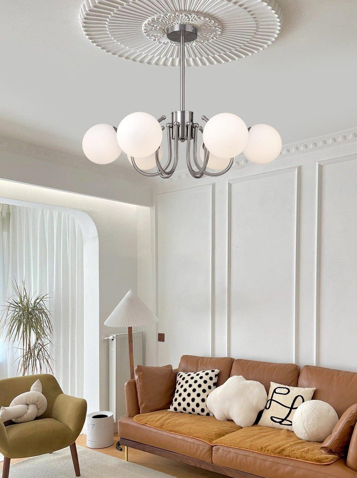 Tave lampadario sfera cromo moderno