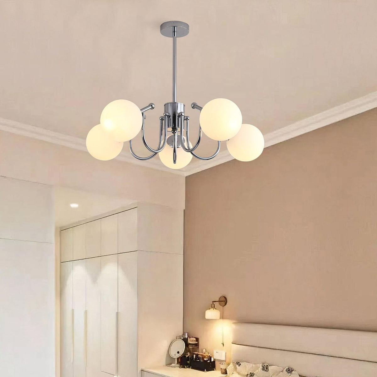 Tave lampadario sfera cromo moderno