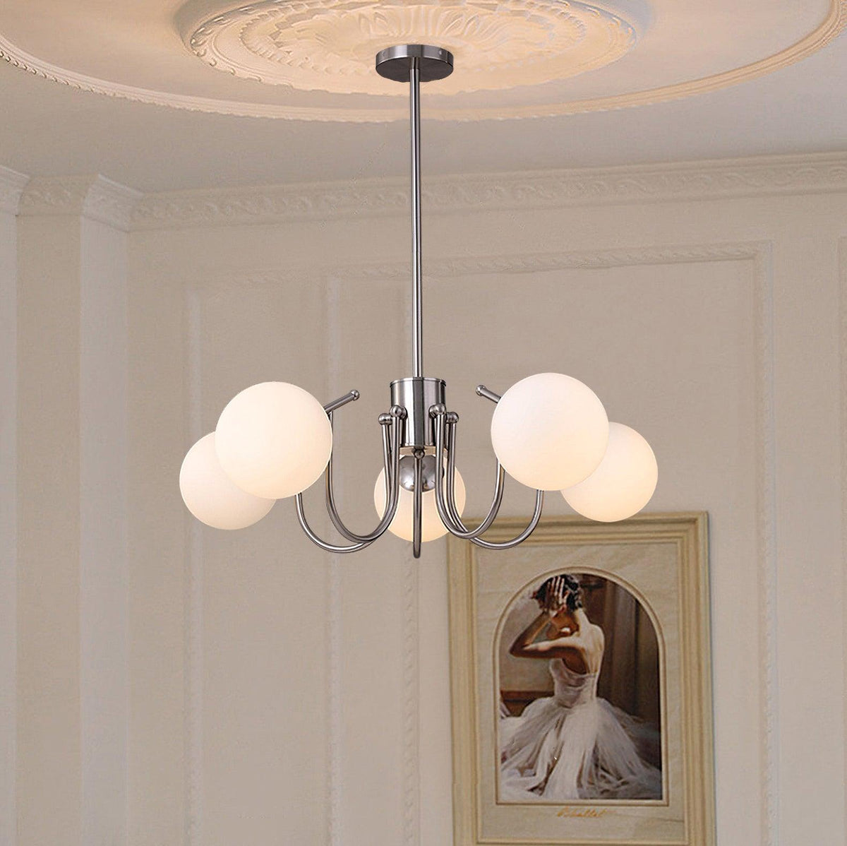 Tave lampadario sfera cromo moderno