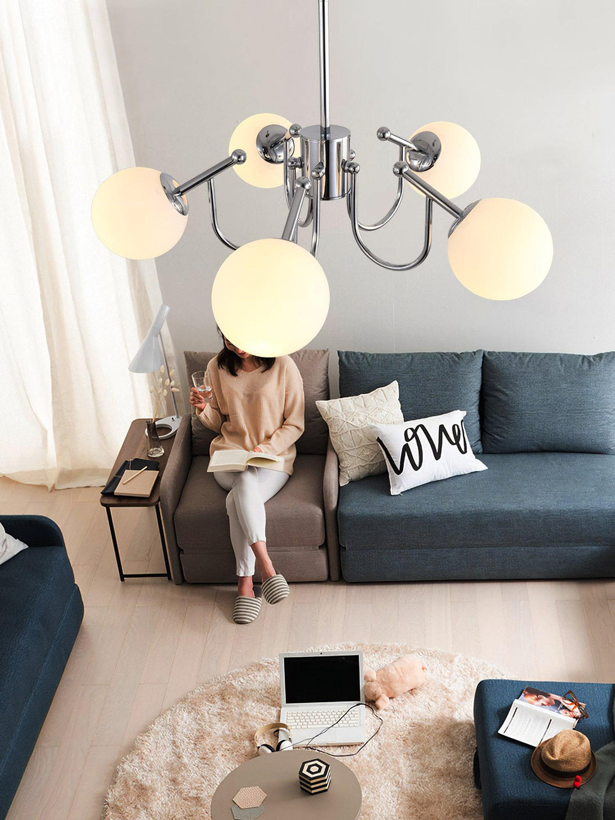 Tave lampadario sfera cromo moderno
