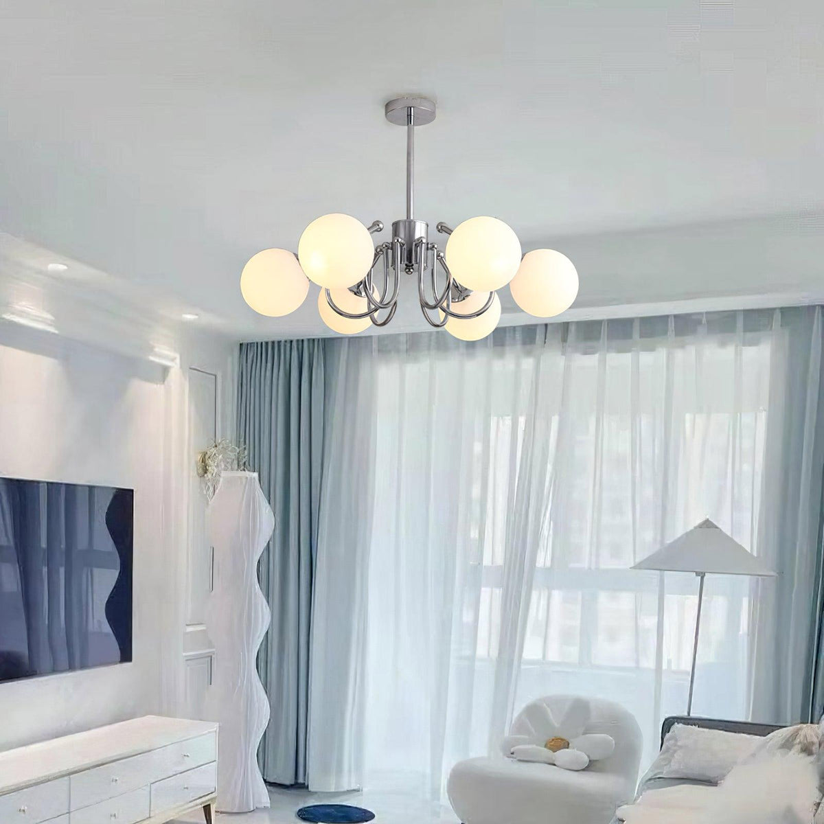 Tave lampadario sfera cromo moderno