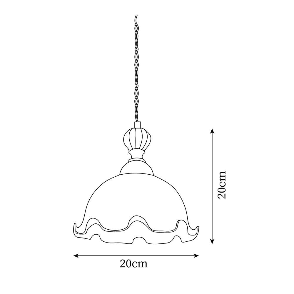 Lampada a sospensione con paralume in vetro dal bordo ondulato, luce morbida, stile vintage romantico