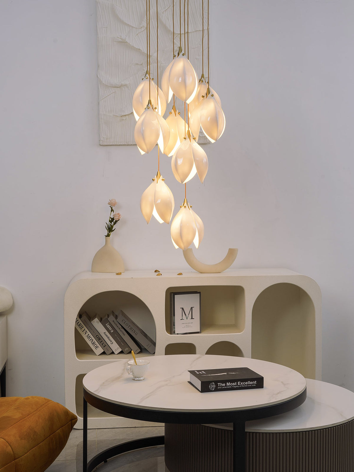 Fioenaya lampada a sospensione in Ceramica bianca con Motivo Florale floreale
