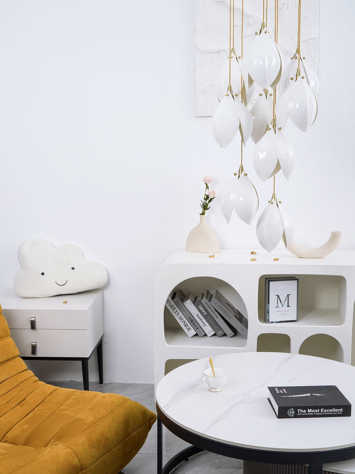 Fioenaya lampada a sospensione in Ceramica bianca con Motivo Florale floreale