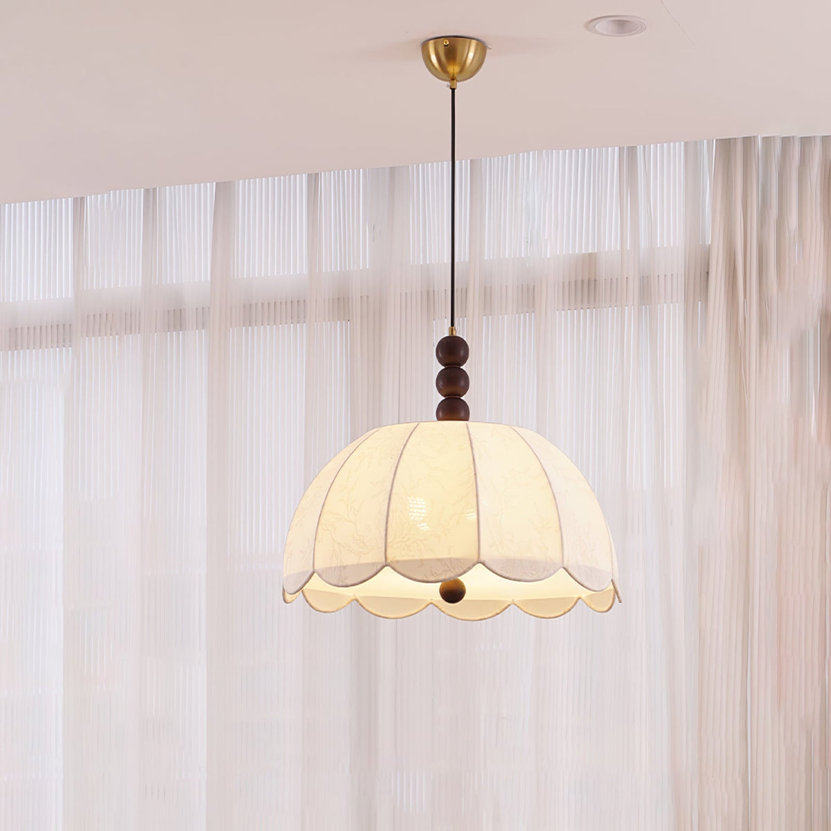 Syphaen lampada a sospensione in legno con fiore in tessuto