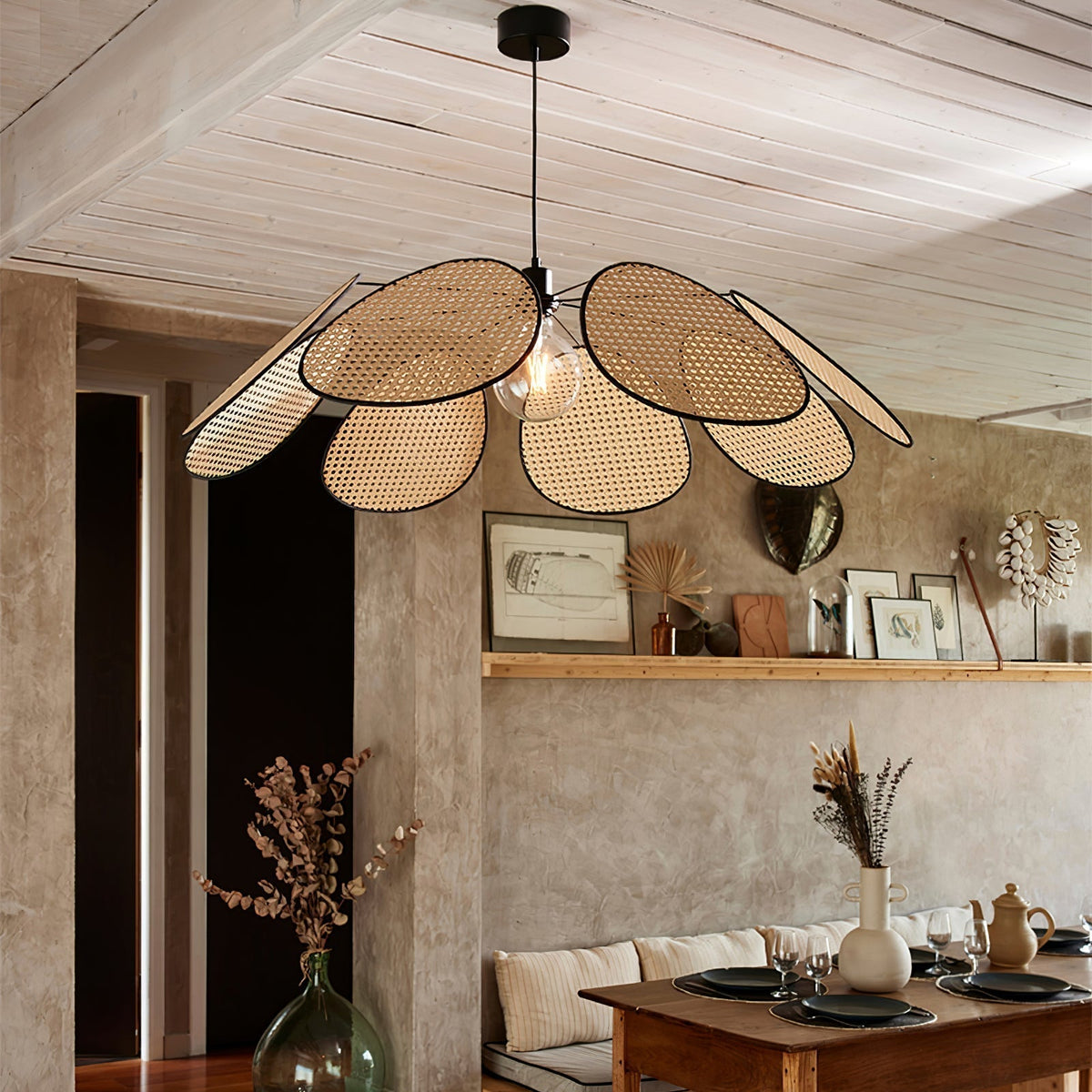 Orvara lampada a sospensione Blossom Petal in Rattan floreale