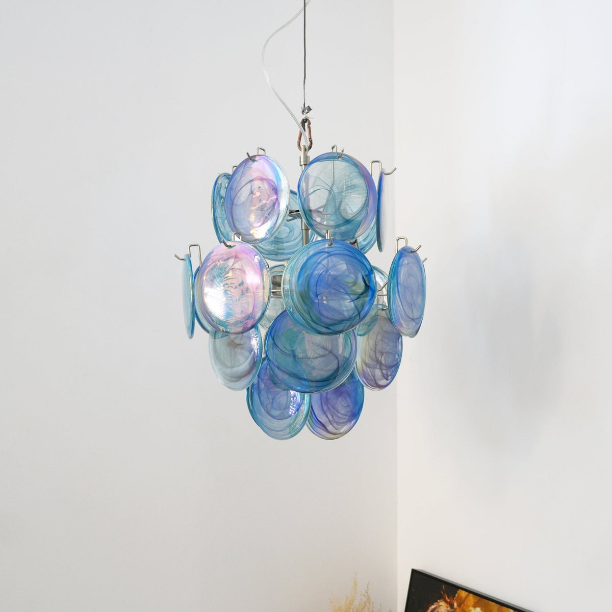 Liororine lampadario Blu vetro Murano Disco vintage