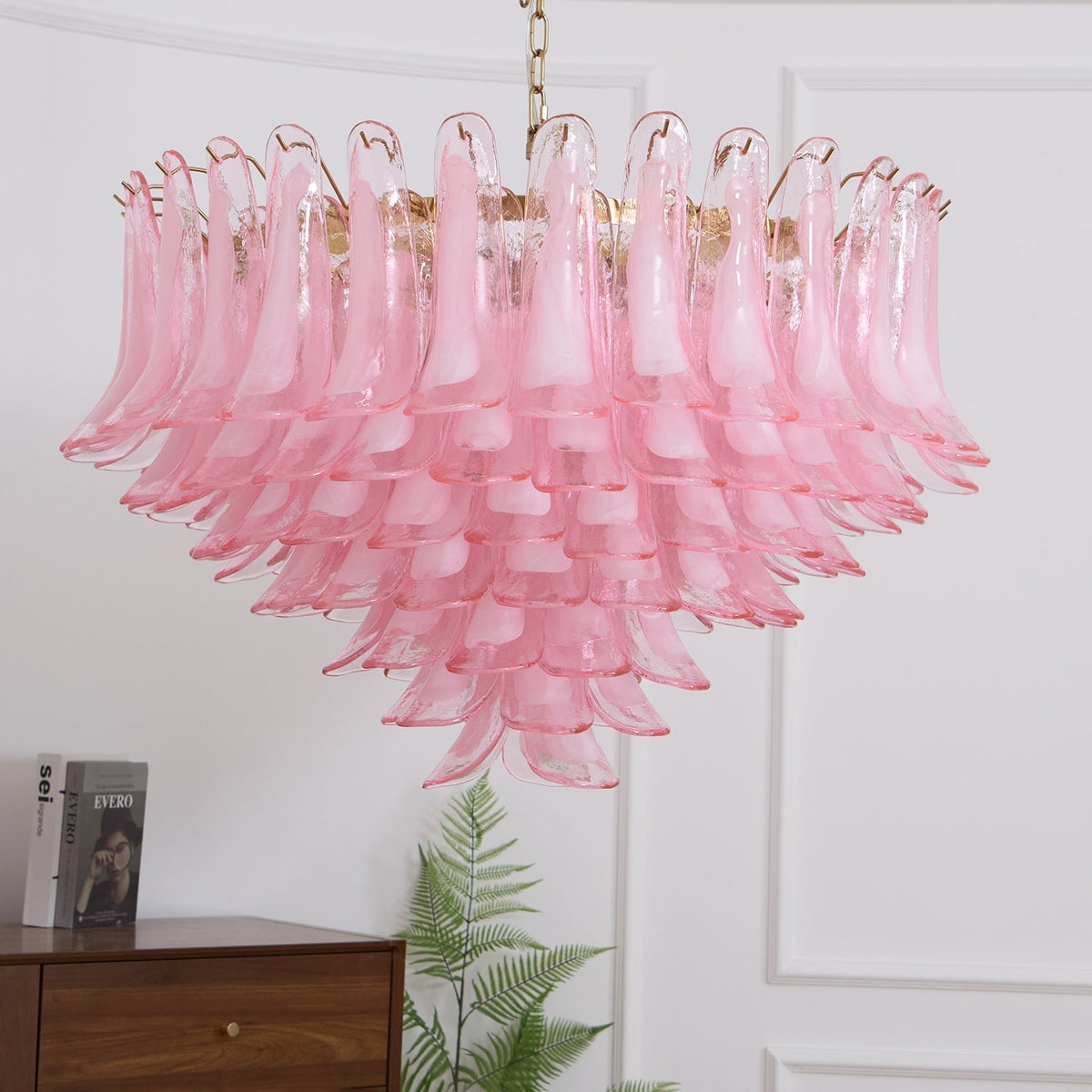 Celaella lampadario Rosa Sbiadito petali in vetro di Murano elegante
