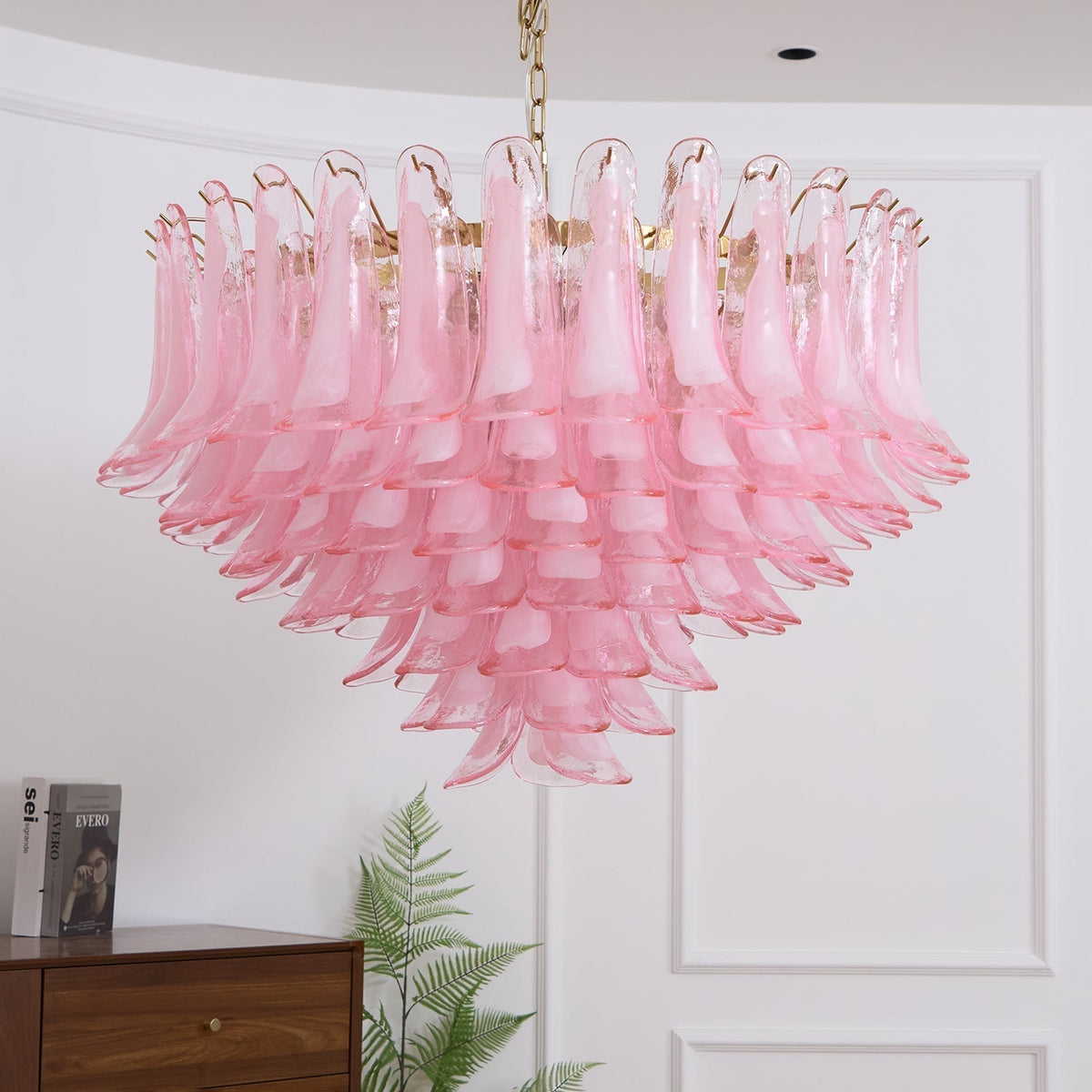 Celaella lampadario Rosa Sbiadito petali in vetro di Murano elegante