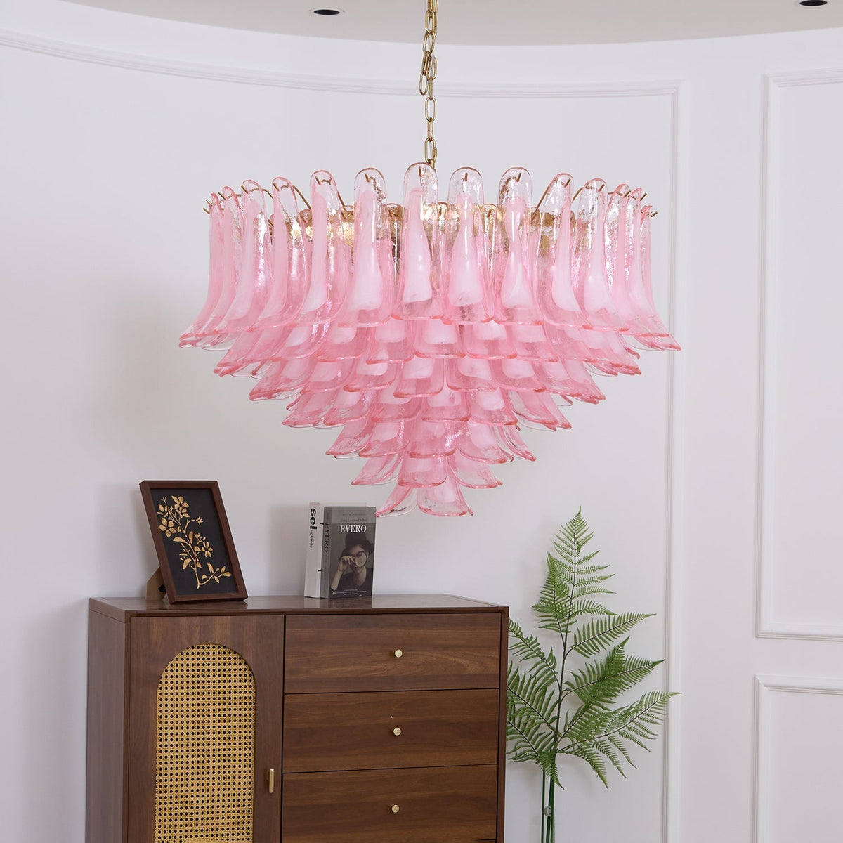 Celaella lampadario Rosa Sbiadito petali in vetro di Murano elegante