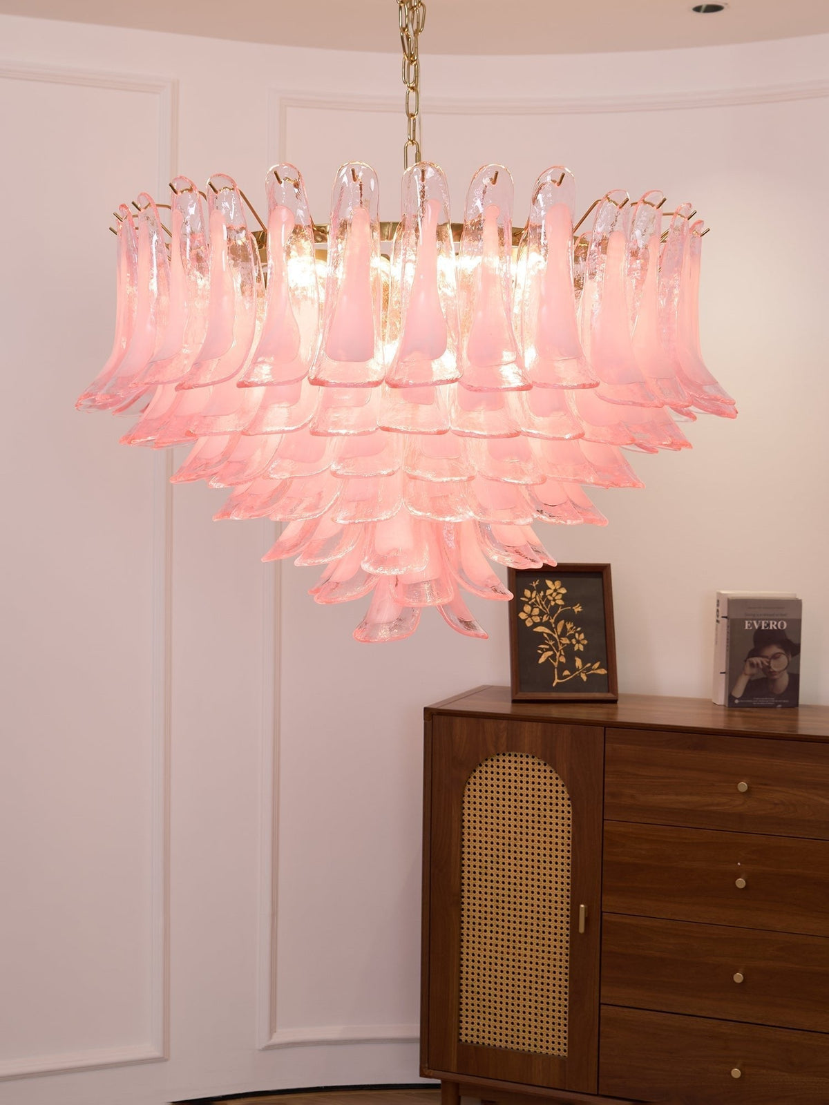 Celaella lampadario Rosa Sbiadito petali in vetro di Murano elegante