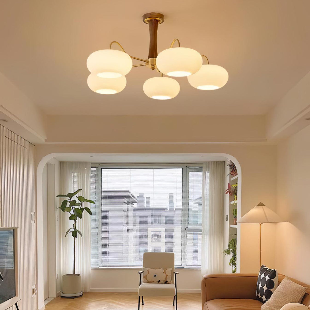 Syloella lampadario ottone legno Persimmon